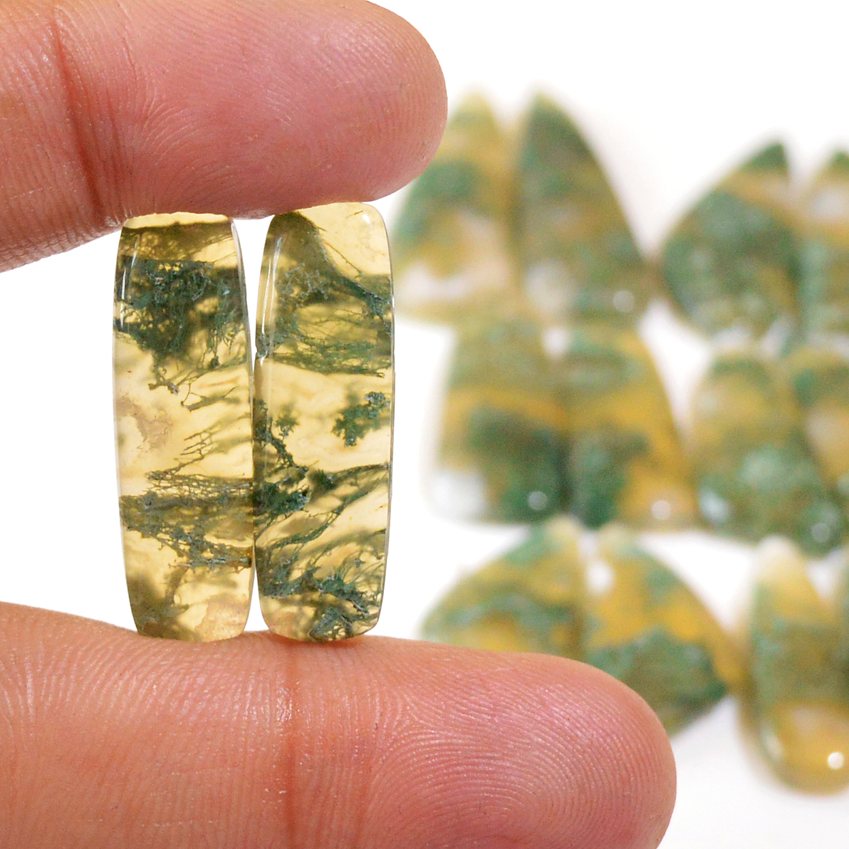 7 Pairs 154 Cts Natural Moss Agate Cabochon Earrings Pairs For Silver Gemstone Jewelry 32x10 25x7mm 18863