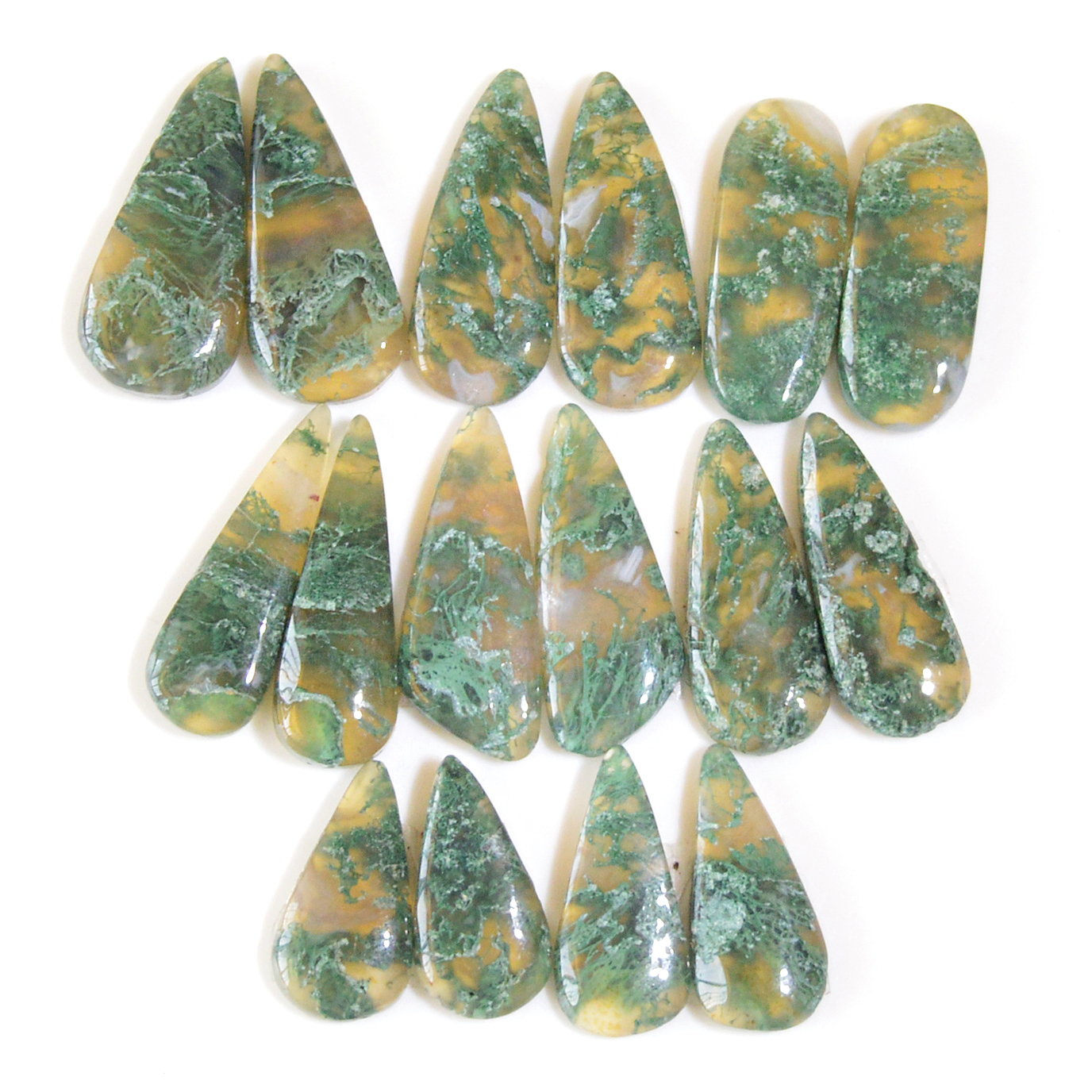 8 Pairs 131 Cts Natural Moss Agate Cabochon Earrings Pairs For Silver Gemstone Jewelry 24x10 17x8mm 18867