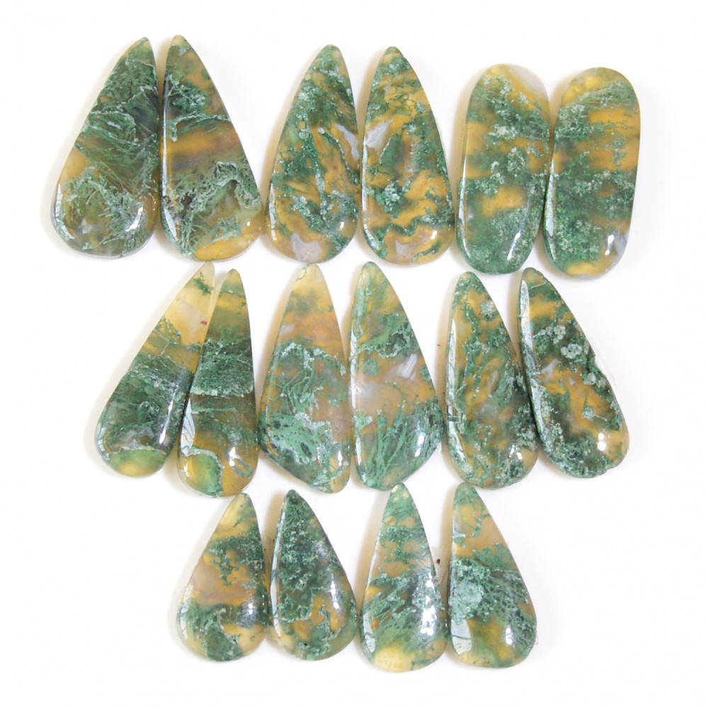 Image of 8 Pairs 131 Cts Natural Moss Agate Cabochon Earrings Pairs For Silver Gemstone Jewelry  24x10 17x8mm #18867