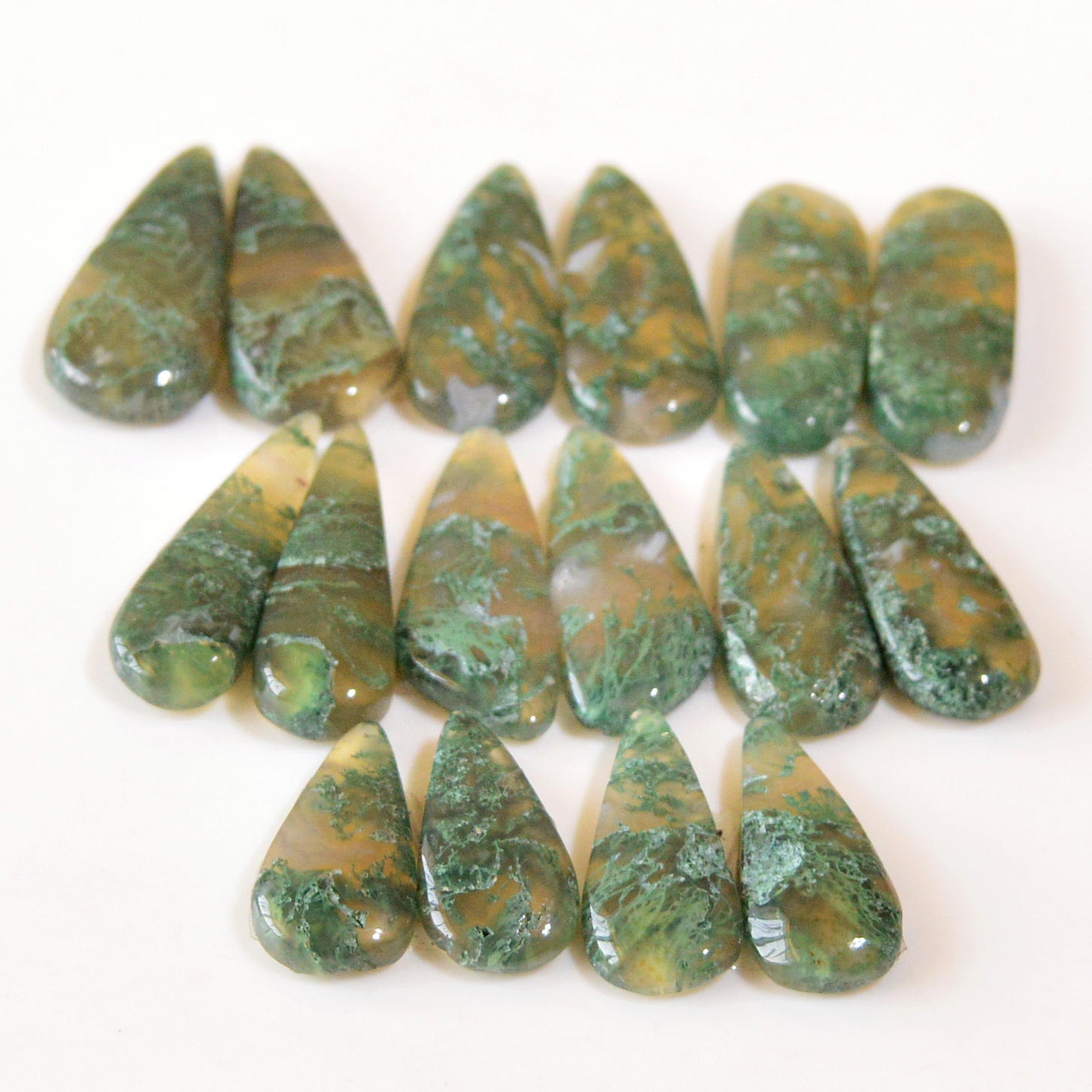 8 Pairs 131 Cts Natural Moss Agate Cabochon Earrings Pairs For Silver Gemstone Jewelry 24x10 17x8mm 18867