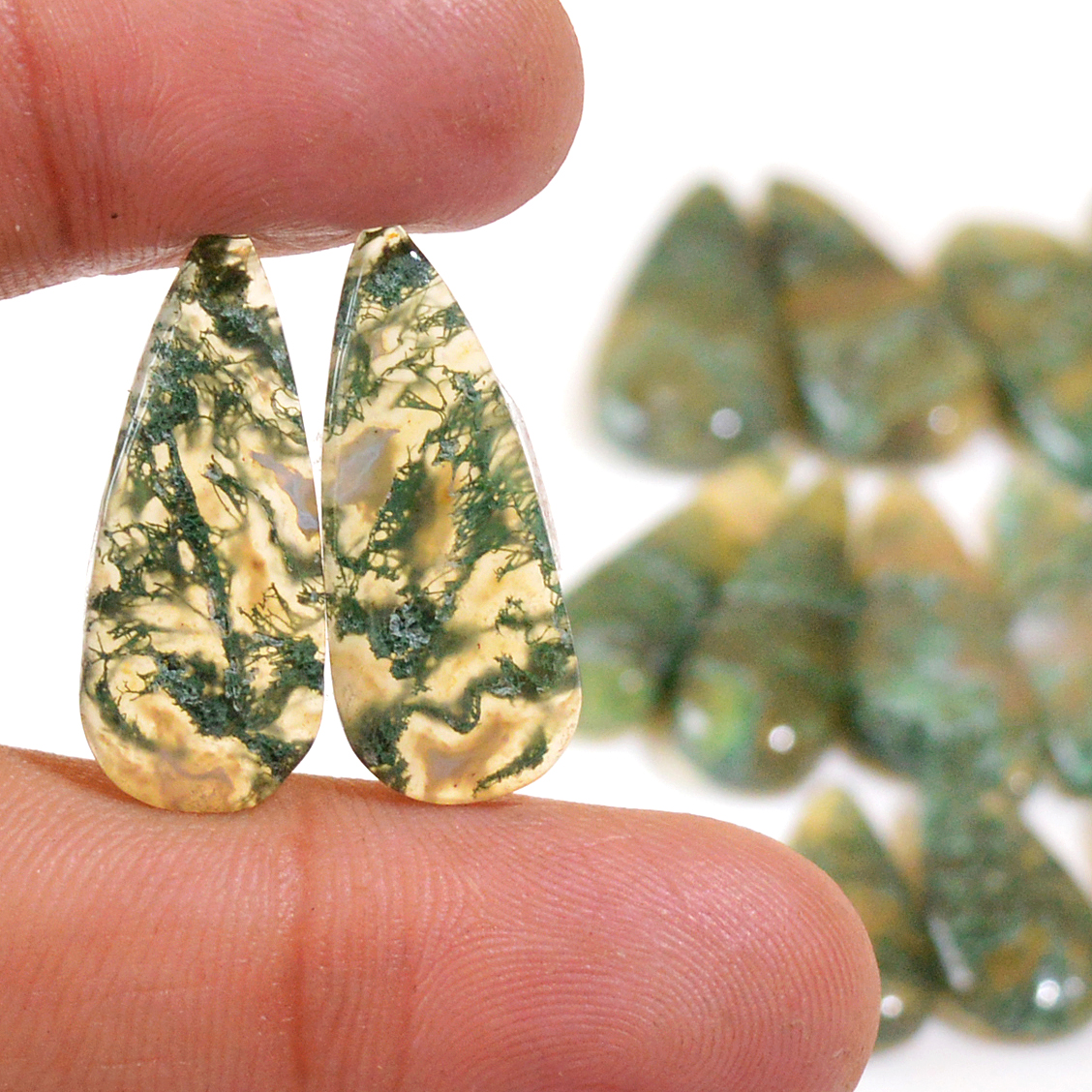 8 Pairs 131 Cts Natural Moss Agate Cabochon Earrings Pairs For Silver Gemstone Jewelry  24x10 17x8mm 18867