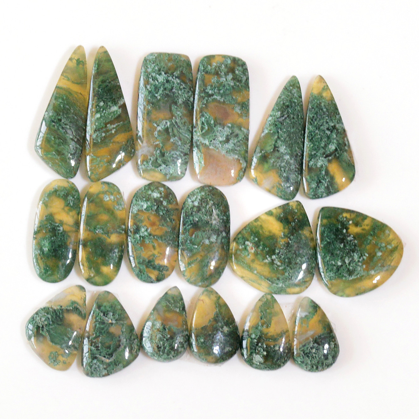 9 Pairs 152 Cts Natural Moss Agate Cabochon Earrings Pairs For Silver Gemstone Jewelry  26x8 14x8mm 18869
