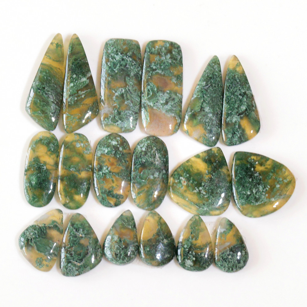 Image of 9 Pairs 152 Cts Natural Moss Agate Cabochon Earrings Pairs For Silver Gemstone Jewelry  26x8 14x8mm #18869