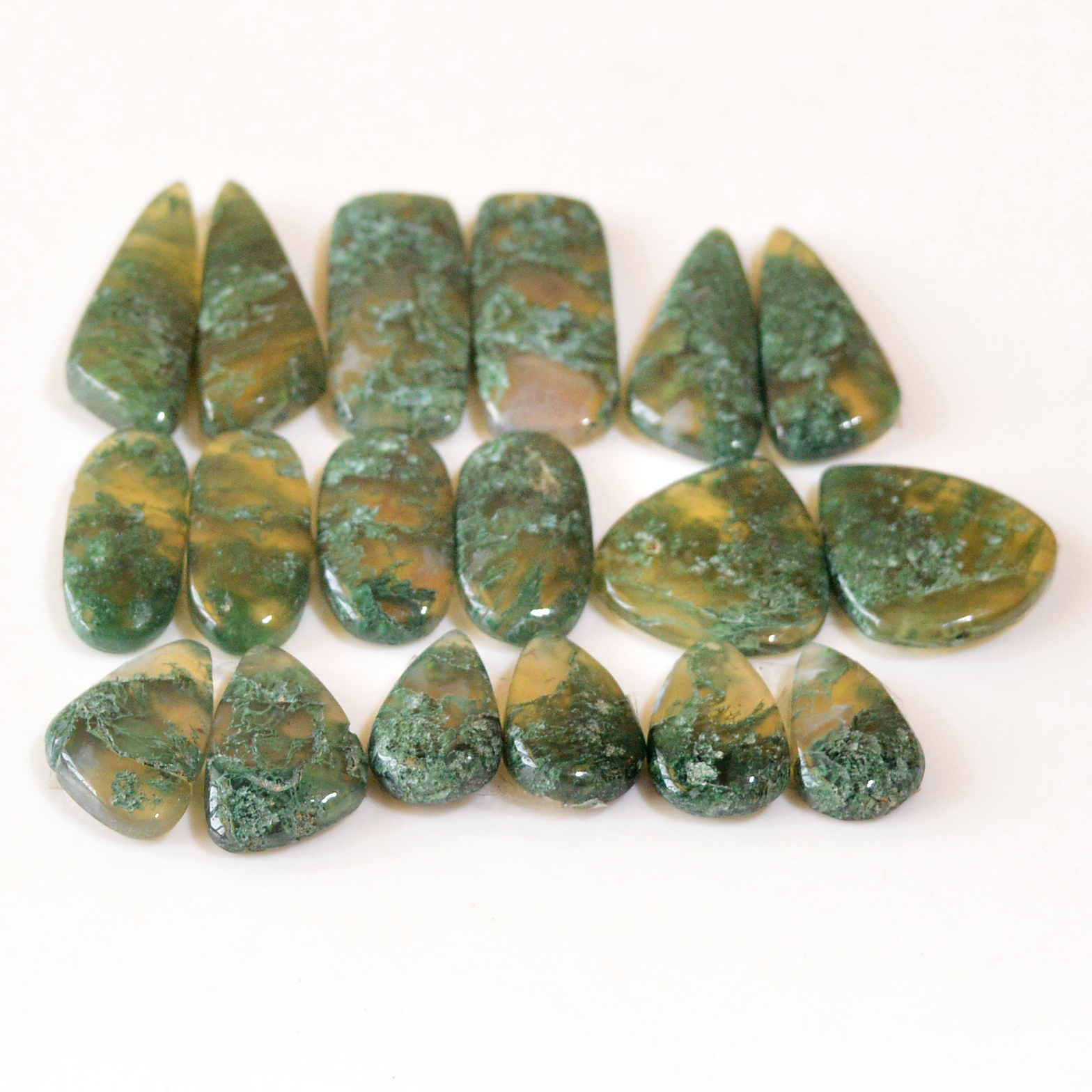 9 Pairs 152 Cts Natural Moss Agate Cabochon Earrings Pairs For Silver Gemstone Jewelry  26x8 14x8mm 18869