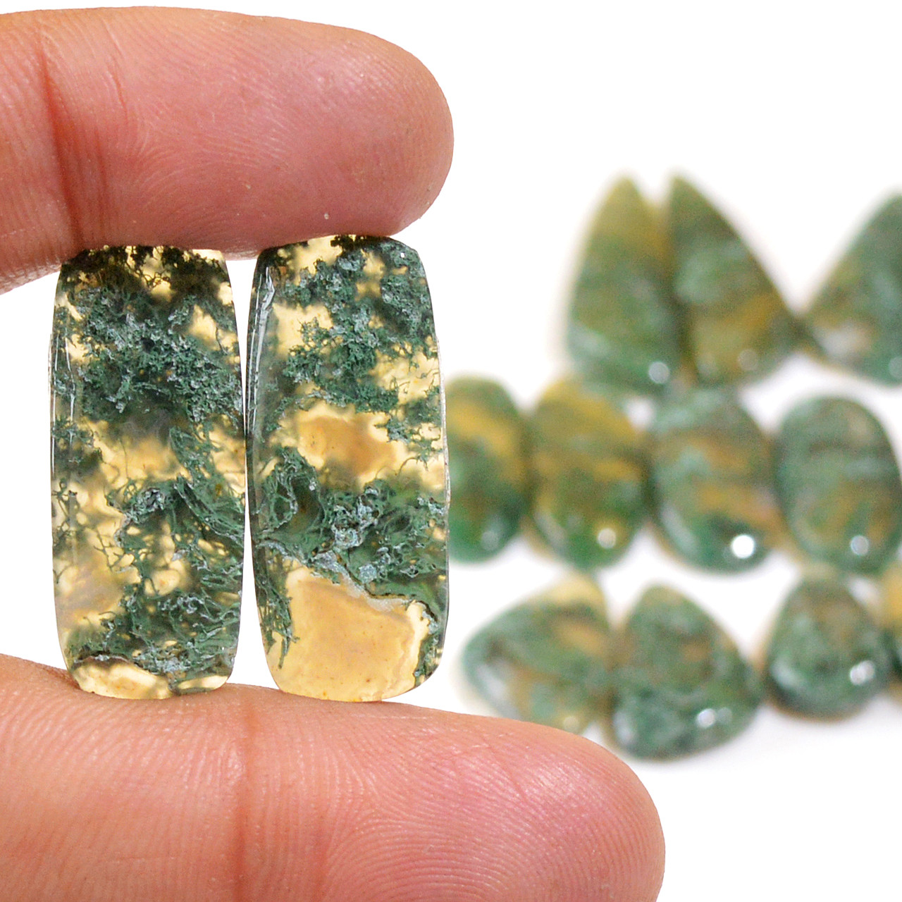9 Pairs 152 Cts Natural Moss Agate Cabochon Earrings Pairs For Silver Gemstone Jewelry  26x8 14x8mm 18869
