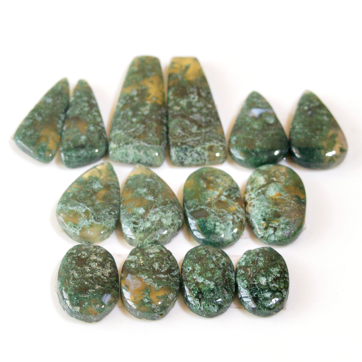 7 Pairs 102 Cts Natural Moss Agate Cabochon Earrings Pairs For Silver Gemstone Jewelry  27x9 13x8mm 18870