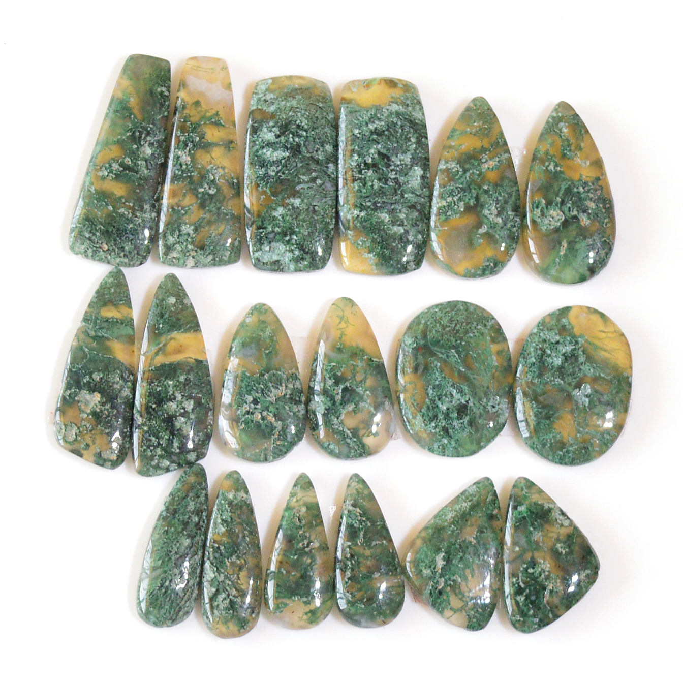 7 Pairs 102 Cts Natural Moss Agate Cabochon Earrings Pairs For Silver Gemstone Jewelry 27x9 13x8mm 18870