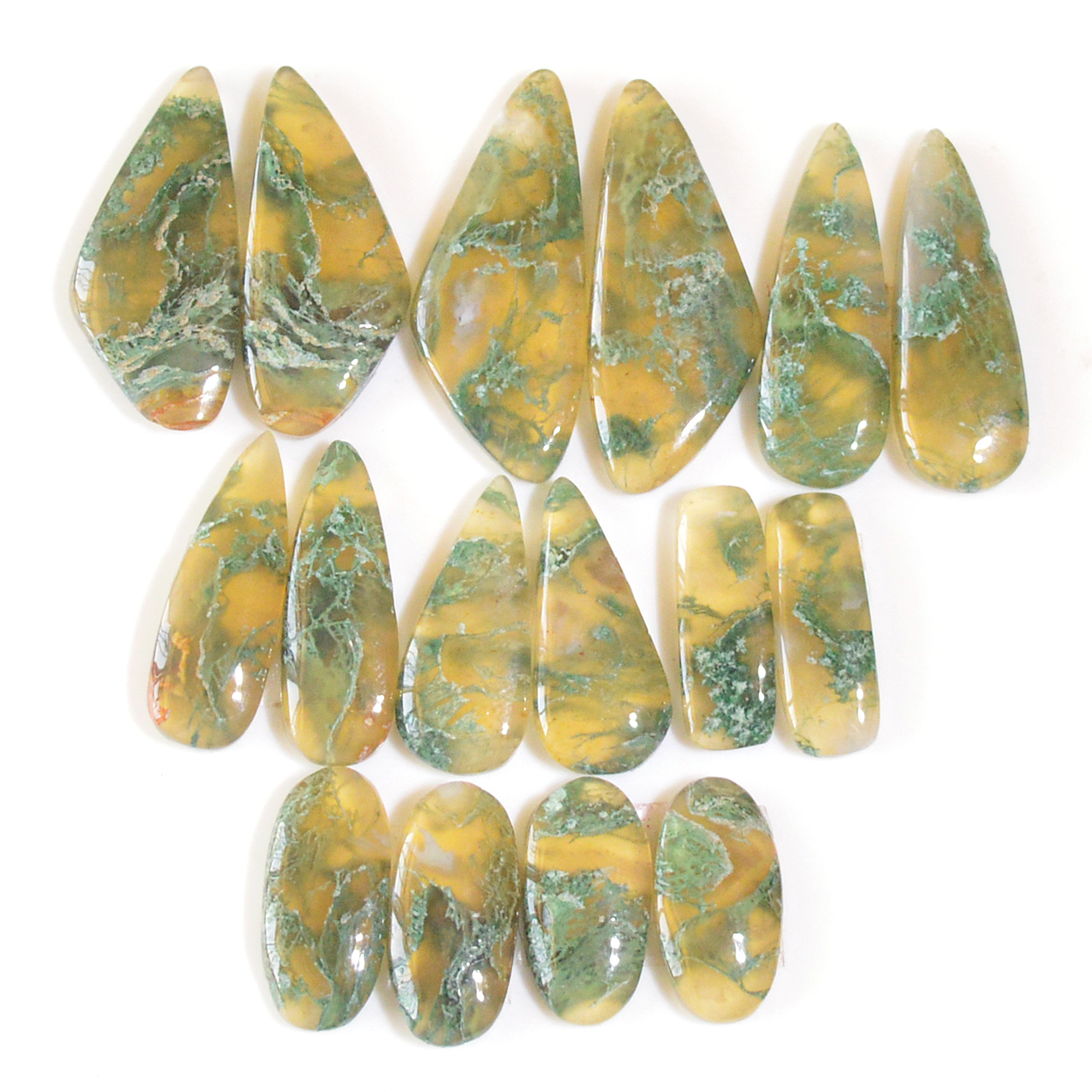 8 Pairs 135 Cts Natural Moss Agate Cabochon Earrings Pairs For Silver Gemstone Jewelry  30x11 11x7mm 18872