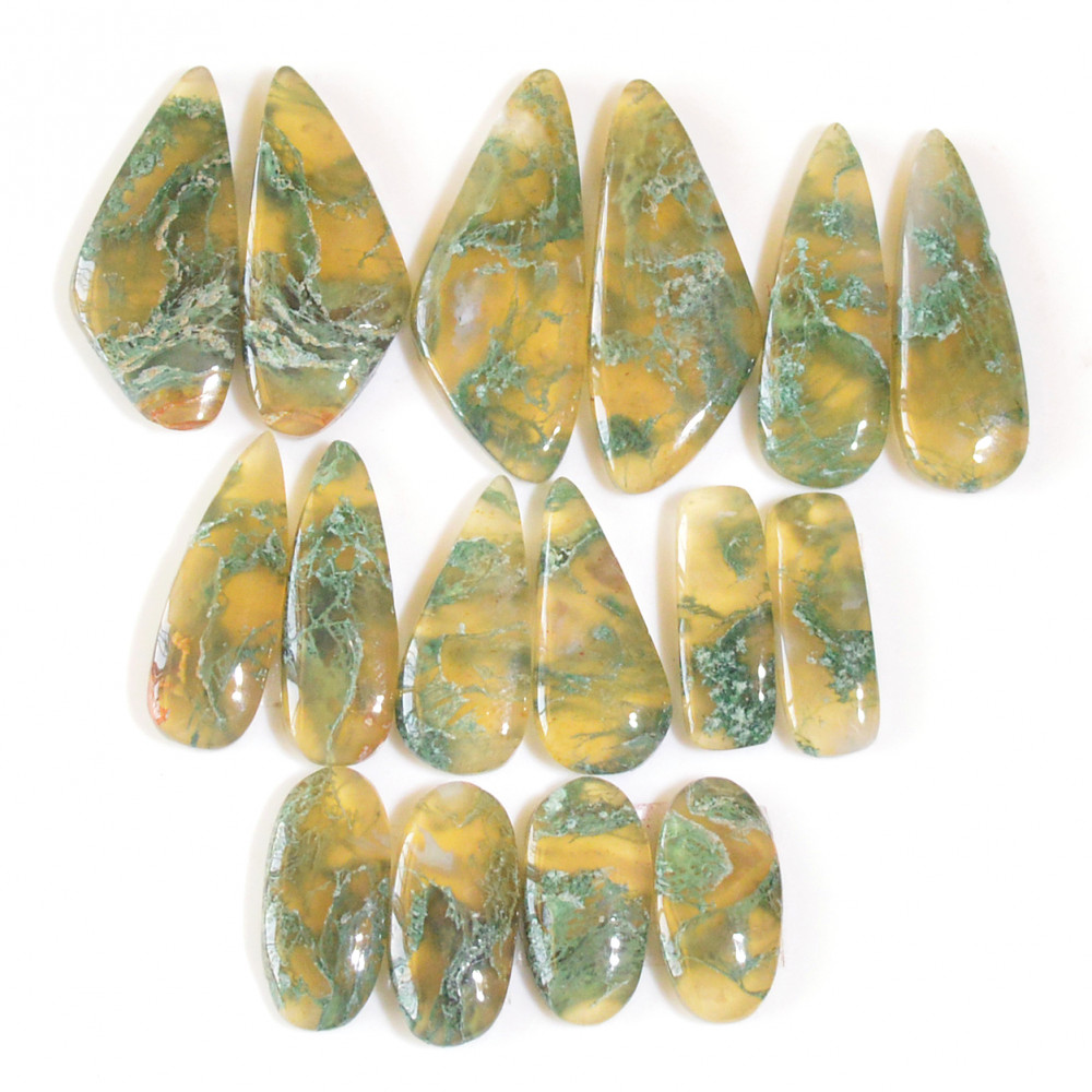 Image of 8 Pairs 135 Cts Natural Moss Agate Cabochon Earrings Pairs For Silver Gemstone Jewelry  30x11 11x7mm #18872