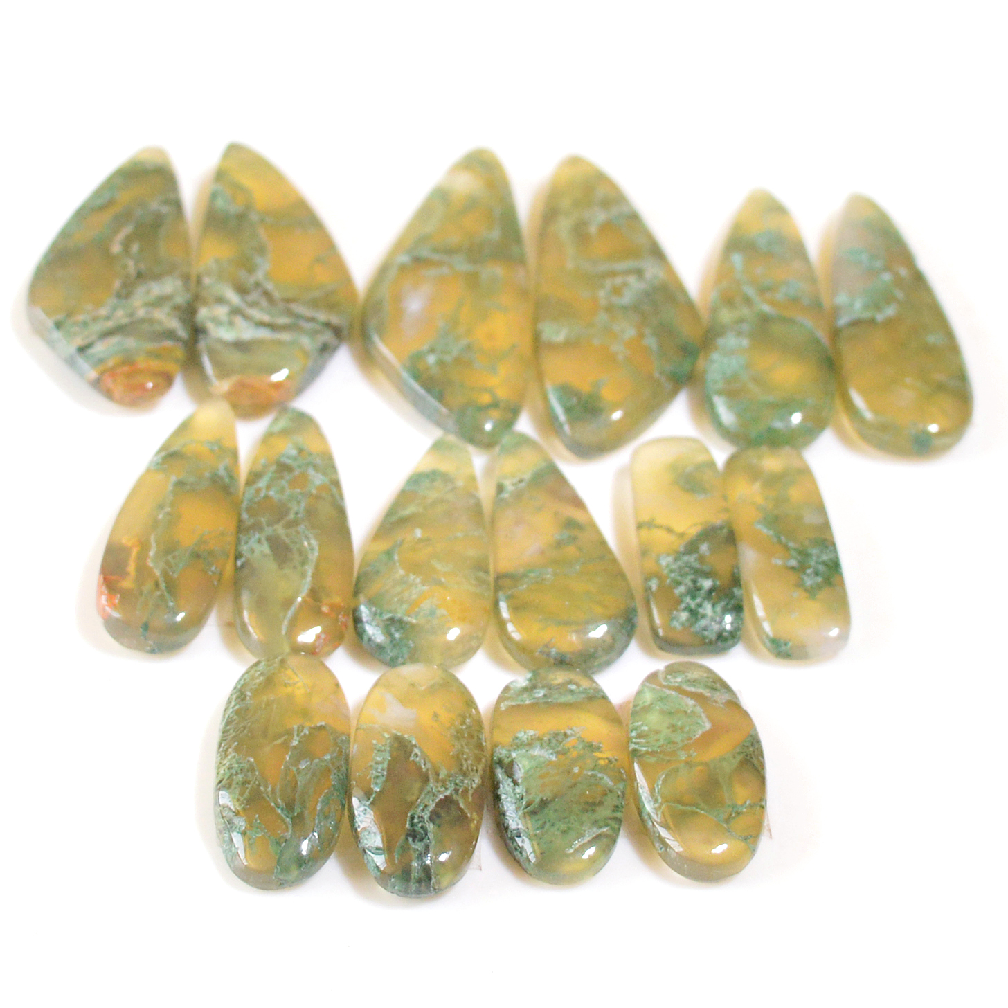 8 Pairs 135 Cts Natural Moss Agate Cabochon Earrings Pairs For Silver Gemstone Jewelry 30x11 11x7mm 18872