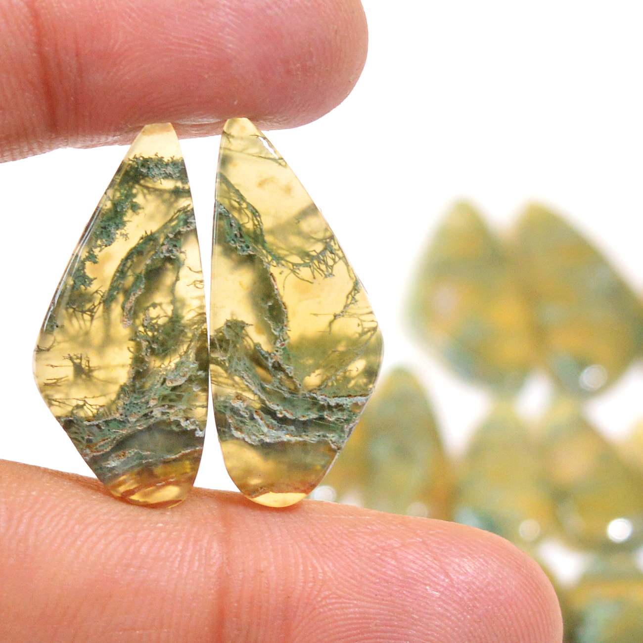 8 Pairs 135 Cts Natural Moss Agate Cabochon Earrings Pairs For Silver Gemstone Jewelry  30x11 11x7mm 18872