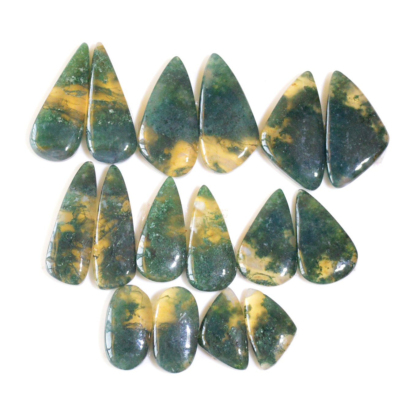 8 Pairs 152 Cts Natural Moss Agate Cabochon Earrings Pairs For Silver Gemstone Jewelry  25x11 11x8mm 18873