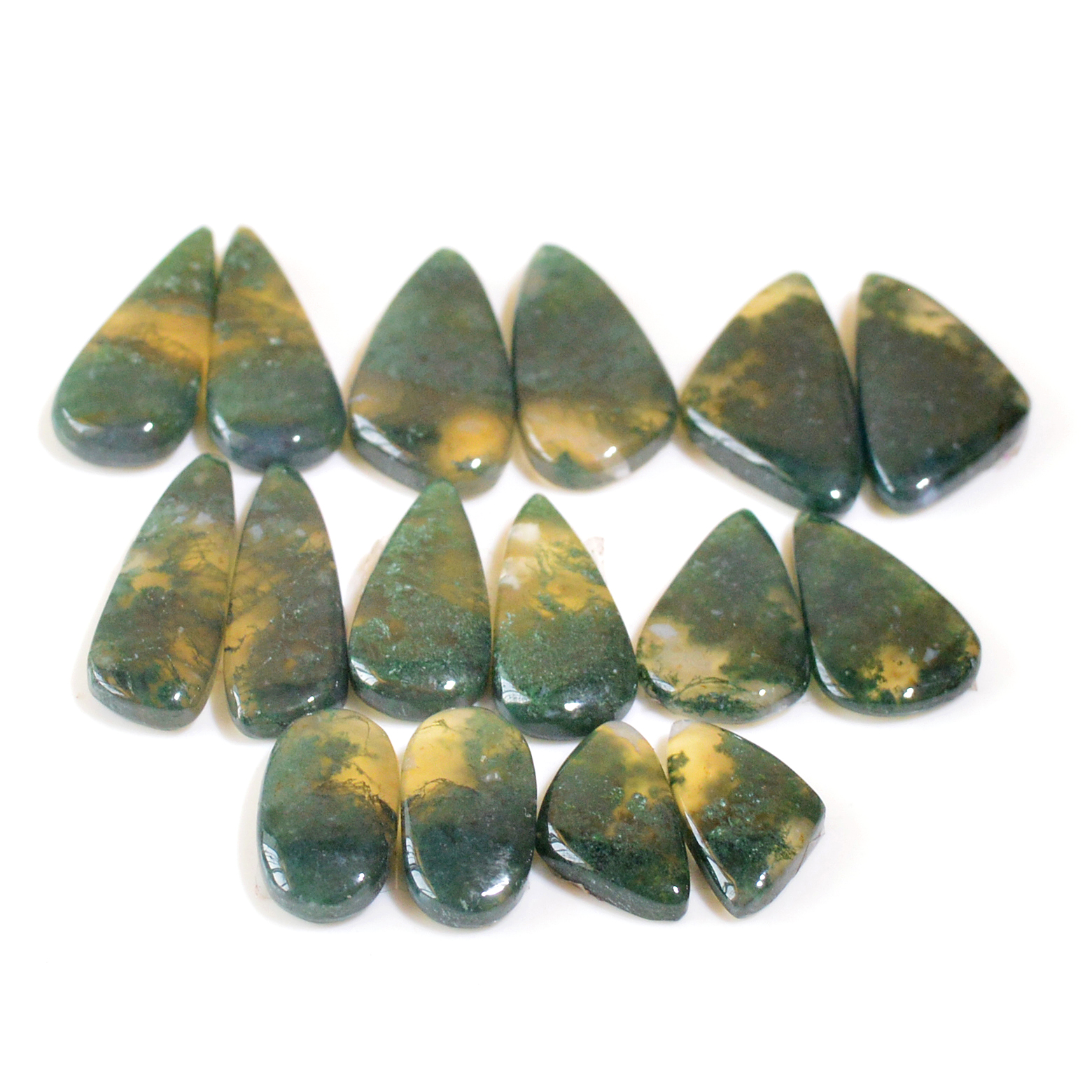 8 Pairs 152 Cts Natural Moss Agate Cabochon Earrings Pairs For Silver Gemstone Jewelry 25x11 11x8mm 18873