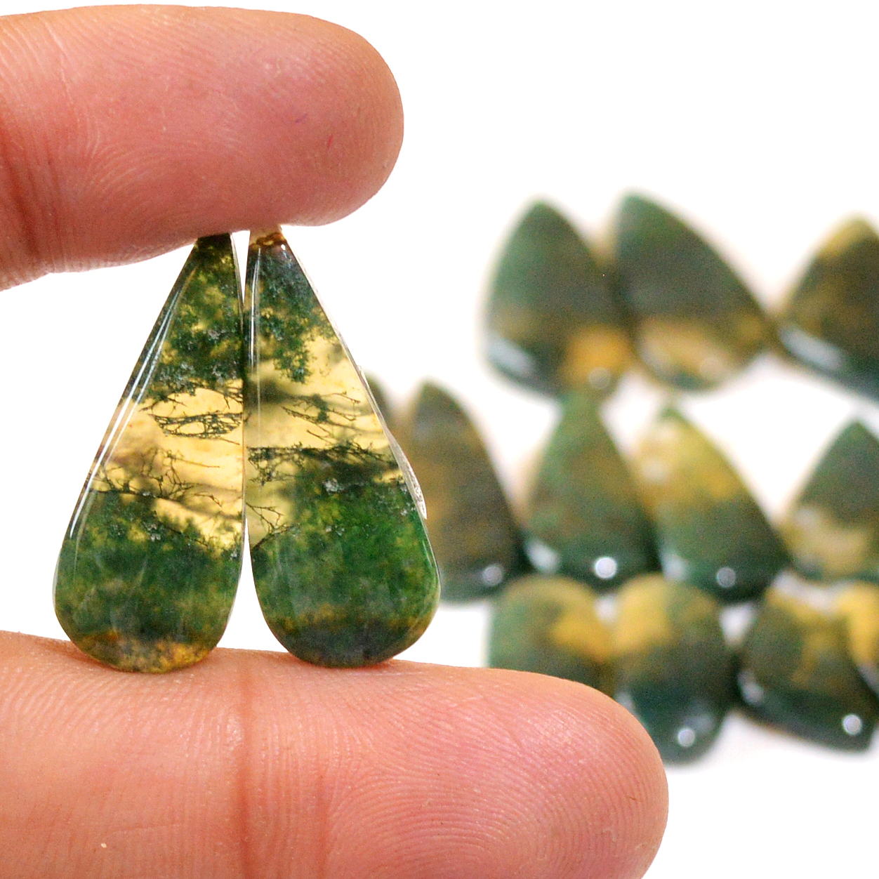 8 Pairs 152 Cts Natural Moss Agate Cabochon Earrings Pairs For Silver Gemstone Jewelry 25x11 11x8mm 18873