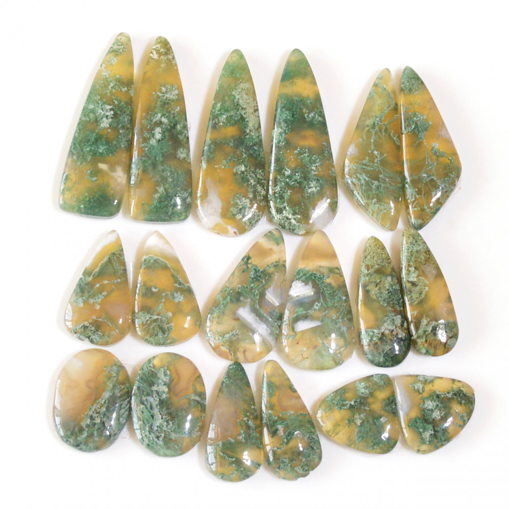 Image of 9 Pairs 149 Cts Natural Moss Agate Cabochon Earrings Pairs For Silver Gemstone Jewelry  29x9 11x11mm #18874