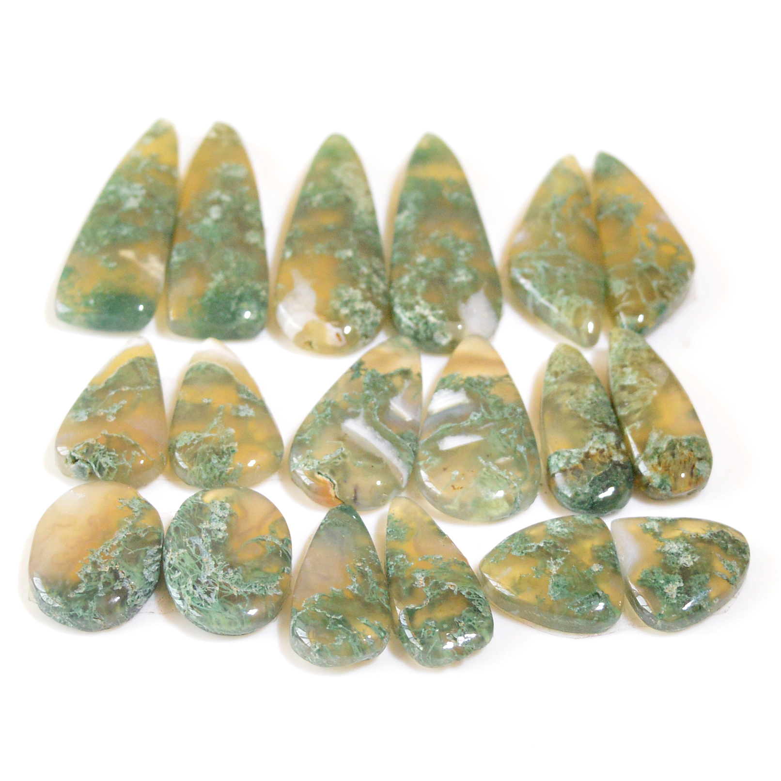 9 Pairs 149 Cts Natural Moss Agate Cabochon Earrings Pairs For Silver Gemstone Jewelry 29x9 11x11mm 18874