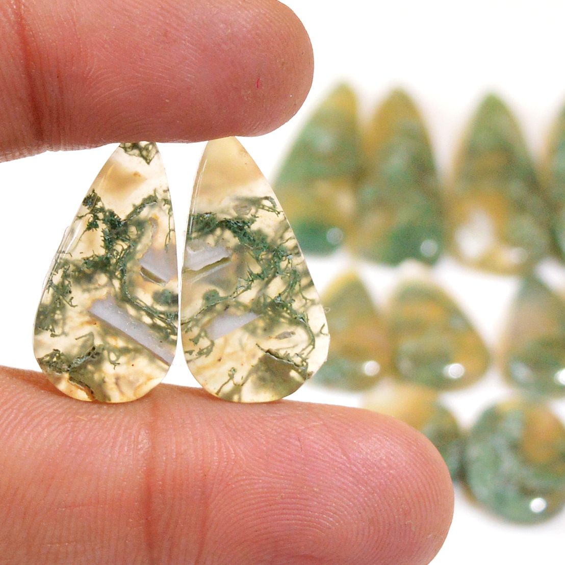 9 Pairs 149 Cts Natural Moss Agate Cabochon Earrings Pairs For Silver Gemstone Jewelry 29x9 11x11mm 18874