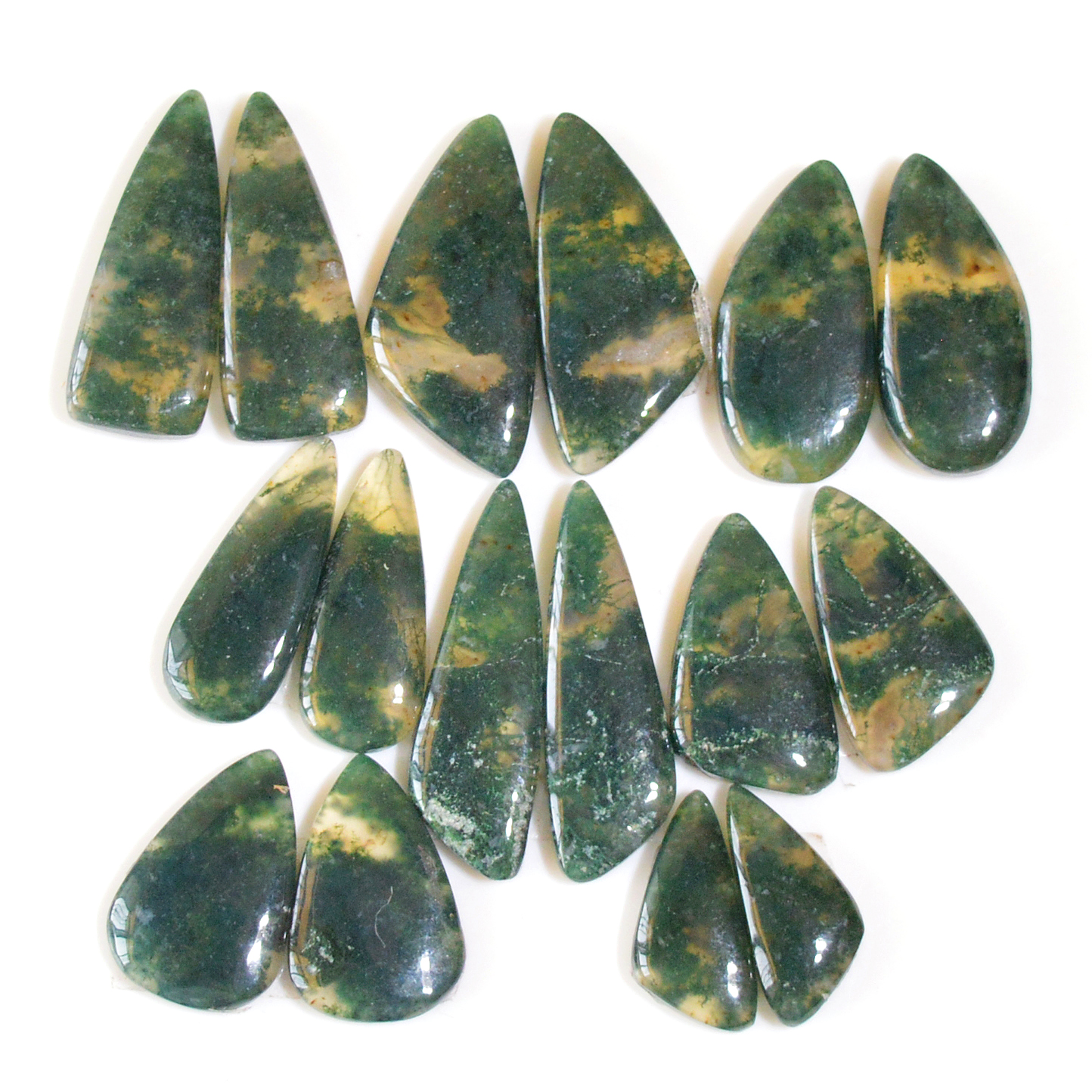 8 Pairs 149 Cts Natural Moss Agate Cabochon Earrings Pairs For Silver Gemstone Jewelry  26x11 11x6mm 18875