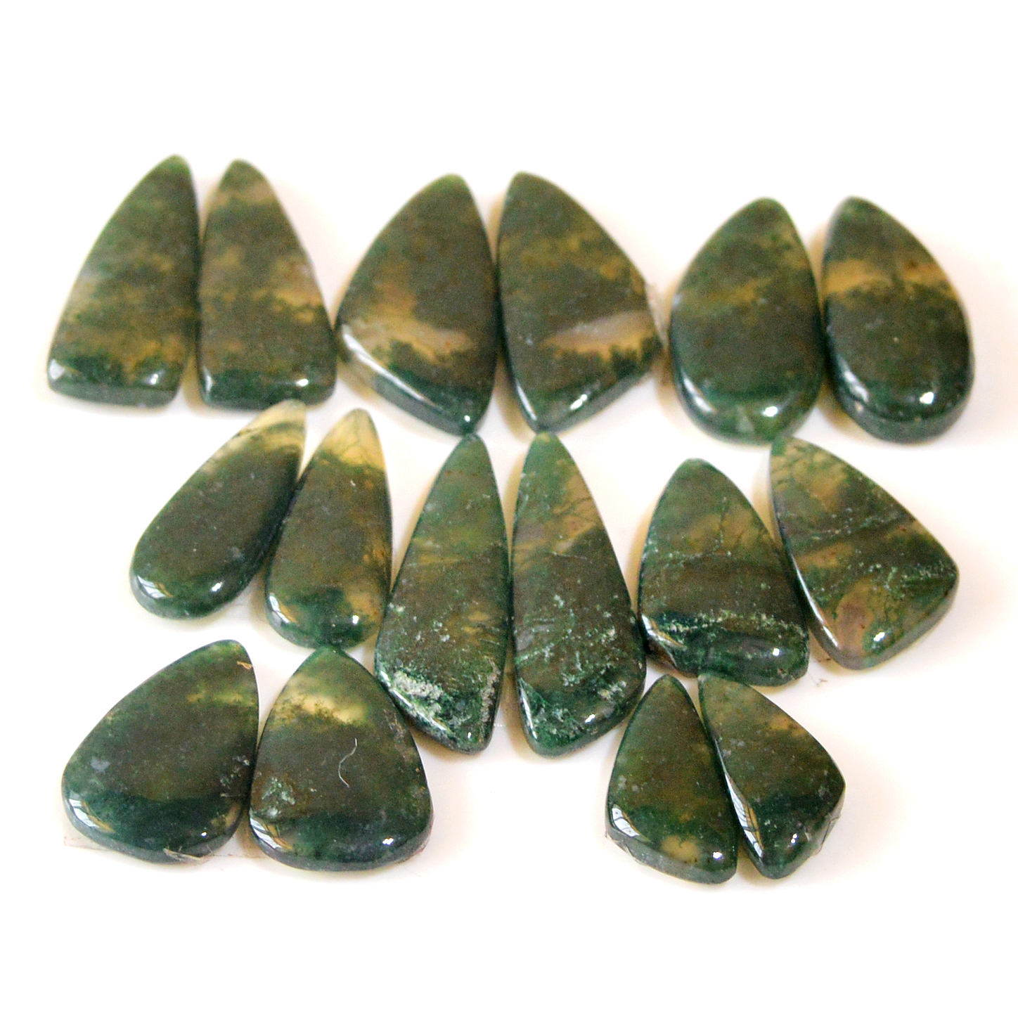 8 Pairs 149 Cts Natural Moss Agate Cabochon Earrings Pairs For Silver Gemstone Jewelry  26x11 11x6mm 18875