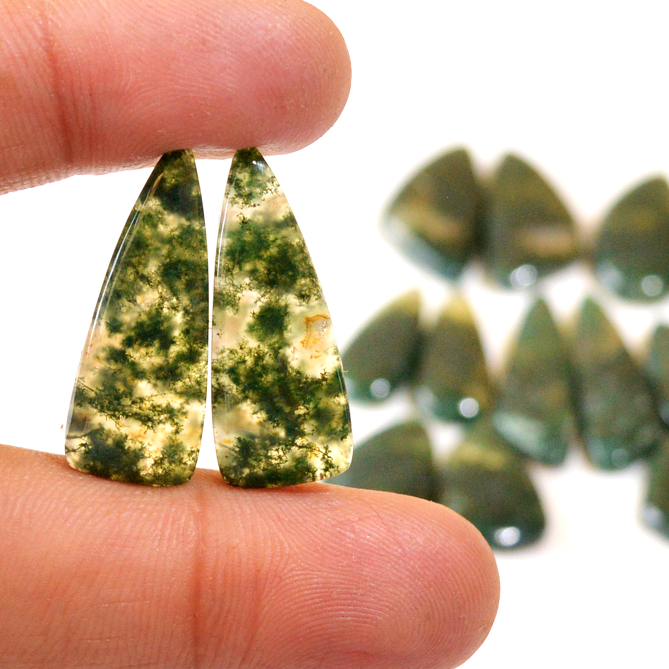 8 Pairs 149 Cts Natural Moss Agate Cabochon Earrings Pairs For Silver Gemstone Jewelry  26x11 11x6mm 18875