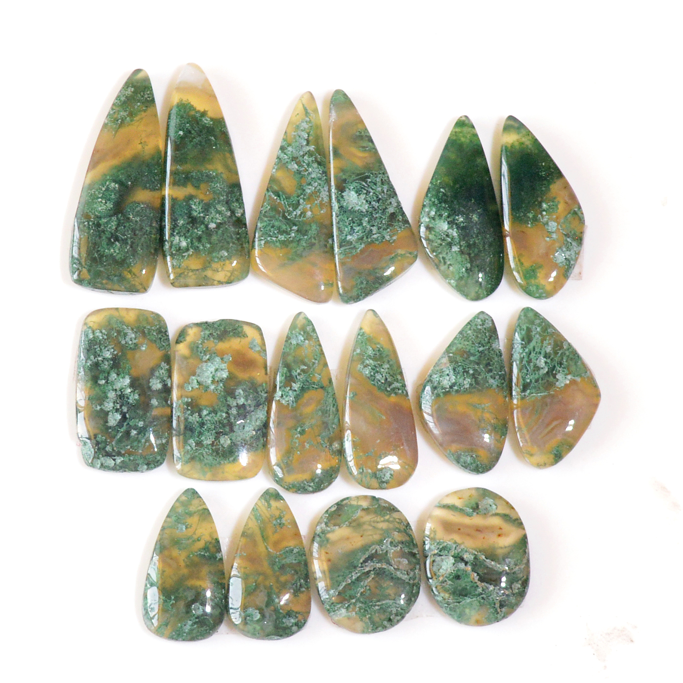 8 Pairs 127 Cts Natural Moss Agate Cabochon Earrings Pairs For Silver Gemstone Jewelry 27x9 17x8mm 18876
