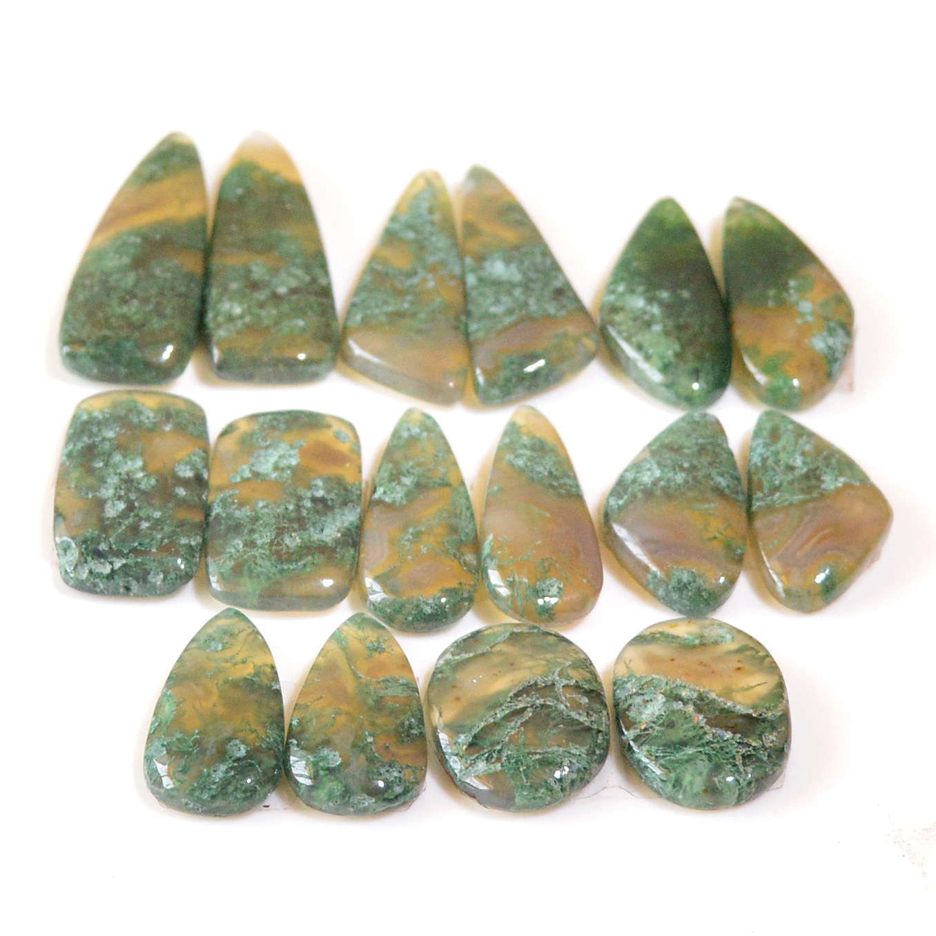 8 Pairs 127 Cts Natural Moss Agate Cabochon Earrings Pairs For Silver Gemstone Jewelry 27x9 17x8mm 18876
