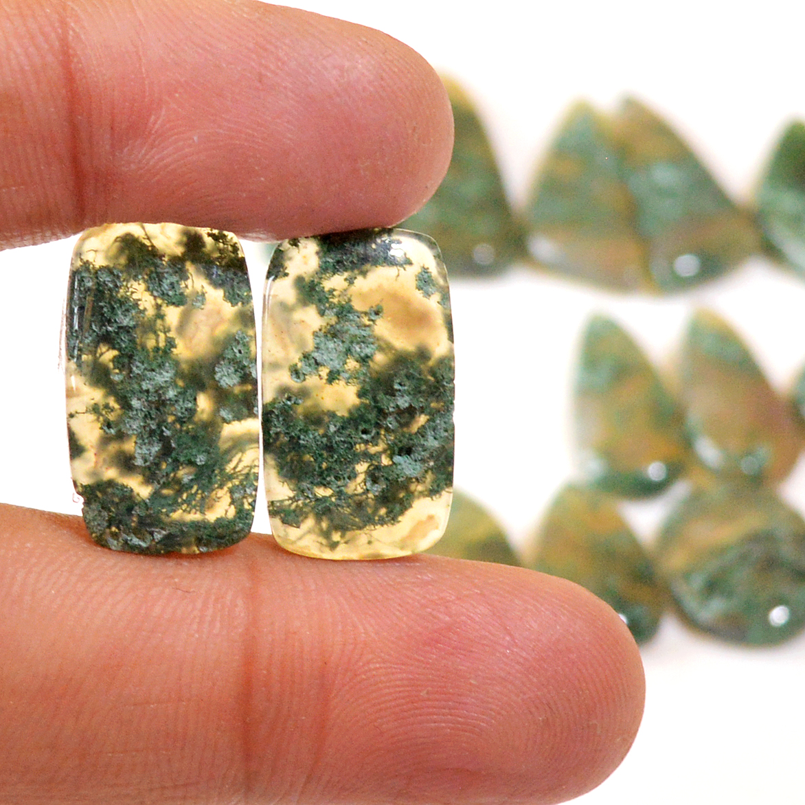 8 Pairs 127 Cts Natural Moss Agate Cabochon Earrings Pairs For Silver Gemstone Jewelry  27x9 17x8mm 18876