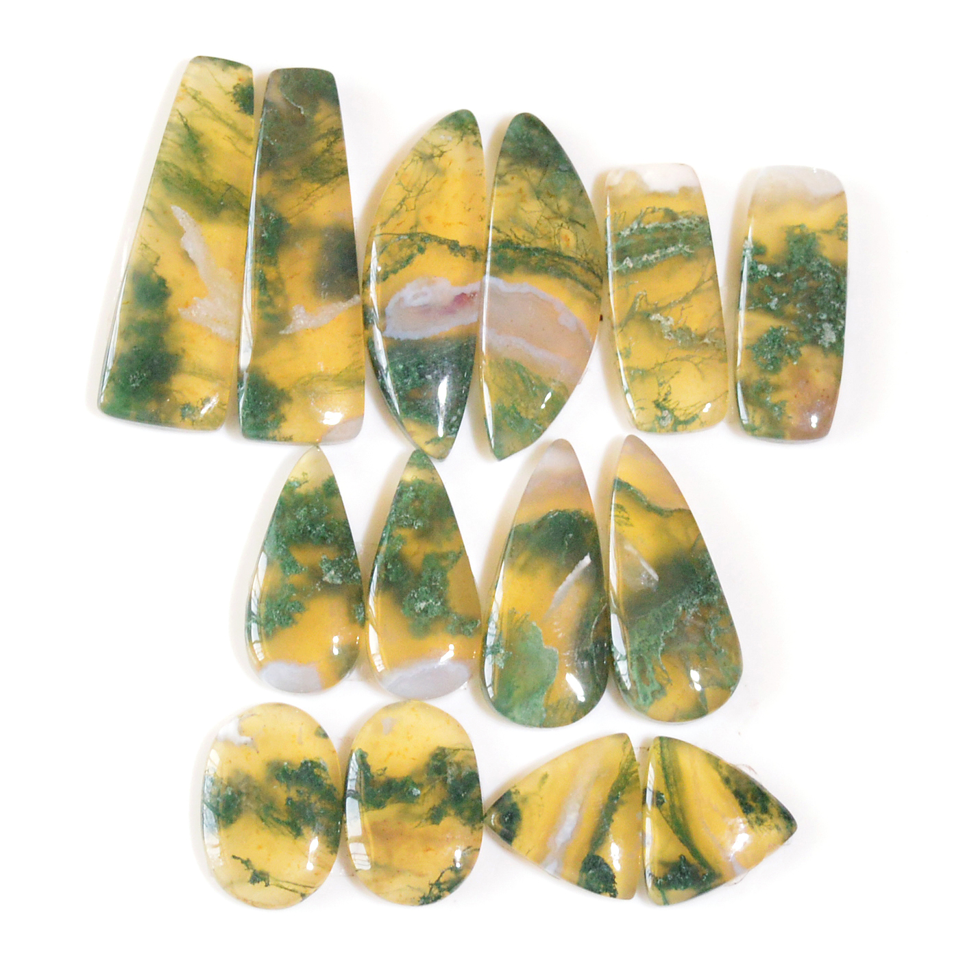 7 Pairs 140 Cts Natural Moss Agate Cabochon Earrings Pairs For Silver Gemstone Jewelry 31x9 11x11mm 18877