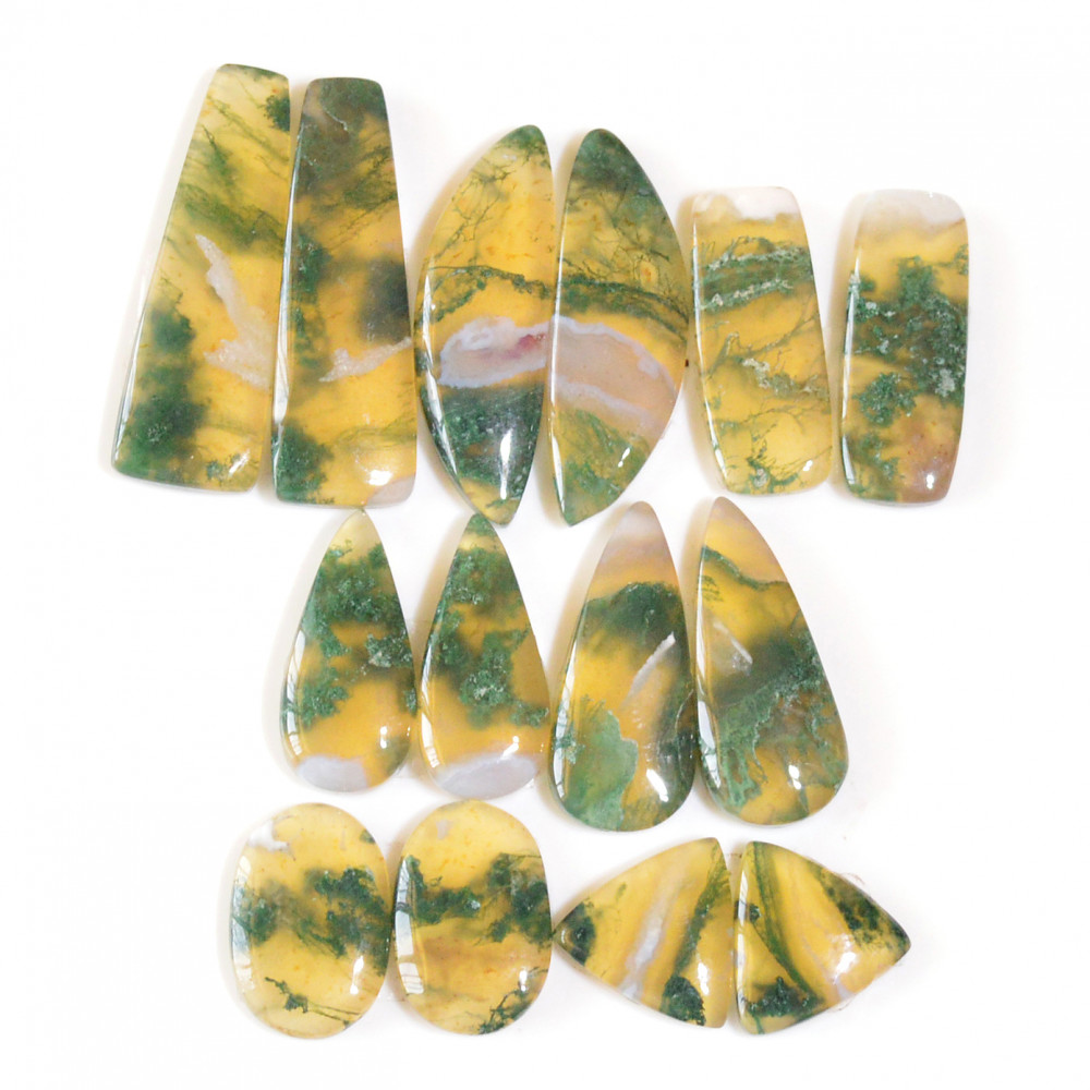 Image of 7 Pairs 140 Cts Natural Moss Agate Cabochon Earrings Pairs For Silver Gemstone Jewelry  31x9 11x11mm #18877