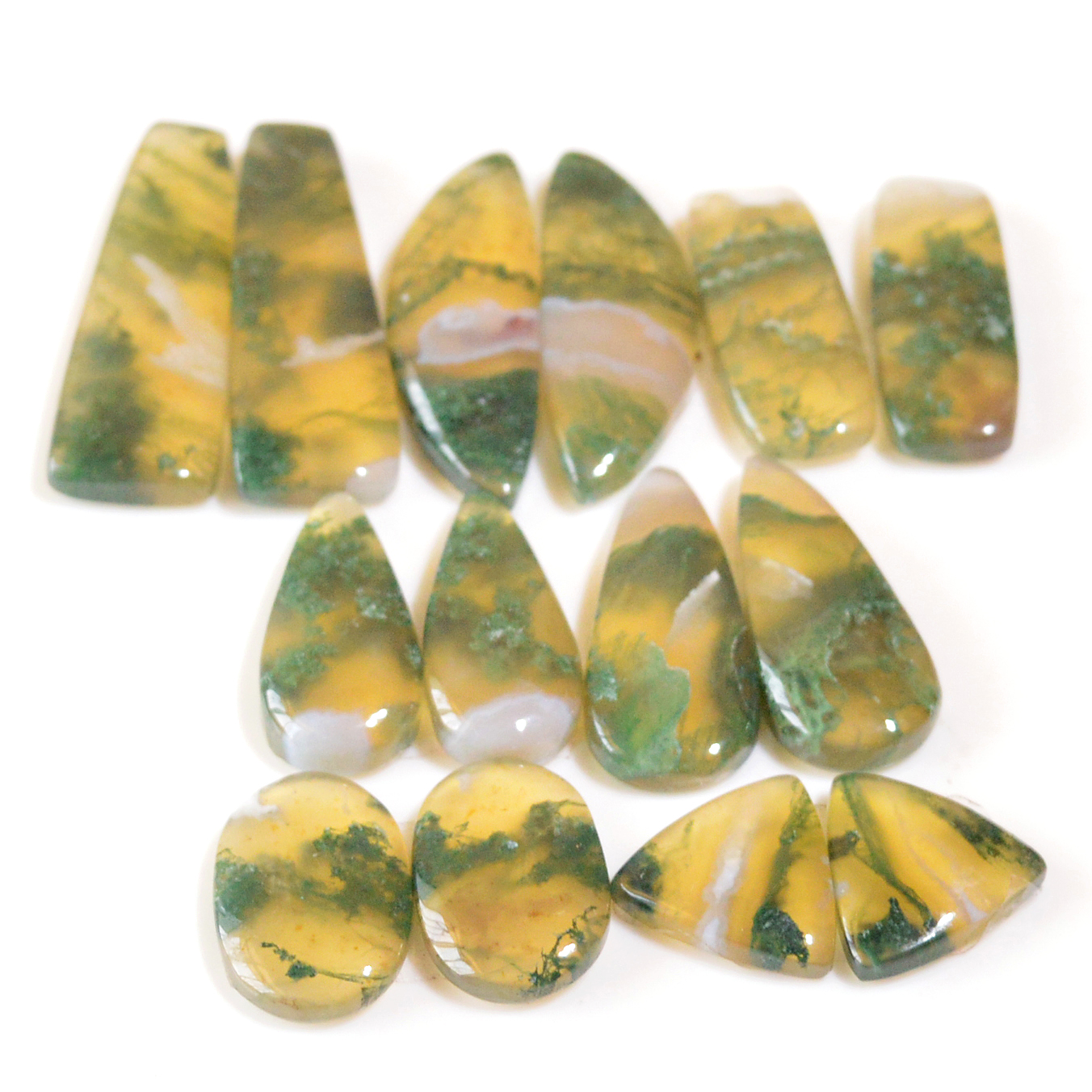 7 Pairs 140 Cts Natural Moss Agate Cabochon Earrings Pairs For Silver Gemstone Jewelry 31x9 11x11mm 18877
