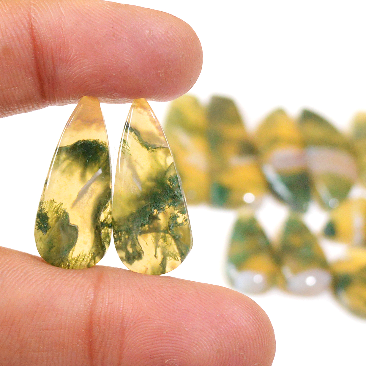 7 Pairs 140 Cts Natural Moss Agate Cabochon Earrings Pairs For Silver Gemstone Jewelry  31x9 11x11mm 18877