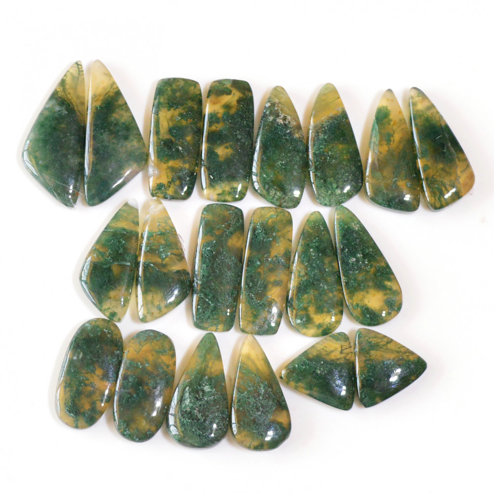 Image of 10 Pairs 200 Cts Natural Moss Agate Cabochon Earrings Pairs For Silver Gemstone Jewelry  27x10 12x12mm #18878