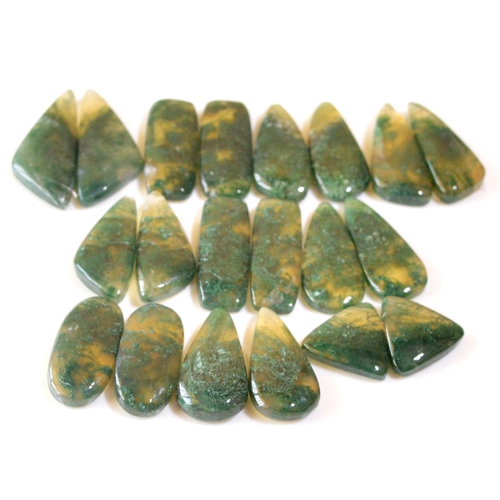 10 Pairs 200 Cts Natural Moss Agate Cabochon Earrings Pairs For Silver Gemstone Jewelry  27x10 12x12mm 18878