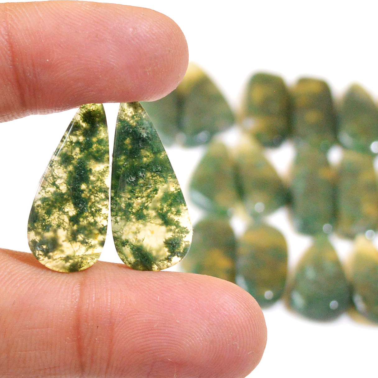 10 Pairs 200 Cts Natural Moss Agate Cabochon Earrings Pairs For Silver Gemstone Jewelry 27x10 12x12mm 18878