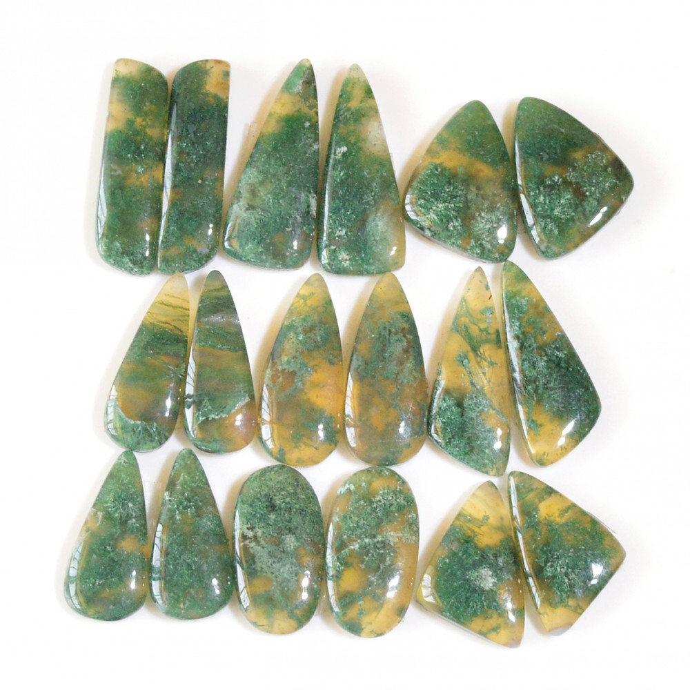 Image of 9 Pairs 158 Cts Natural Moss Agate Cabochon Earrings Pairs For Silver Gemstone Jewelry  24x5 18x8mm #18879