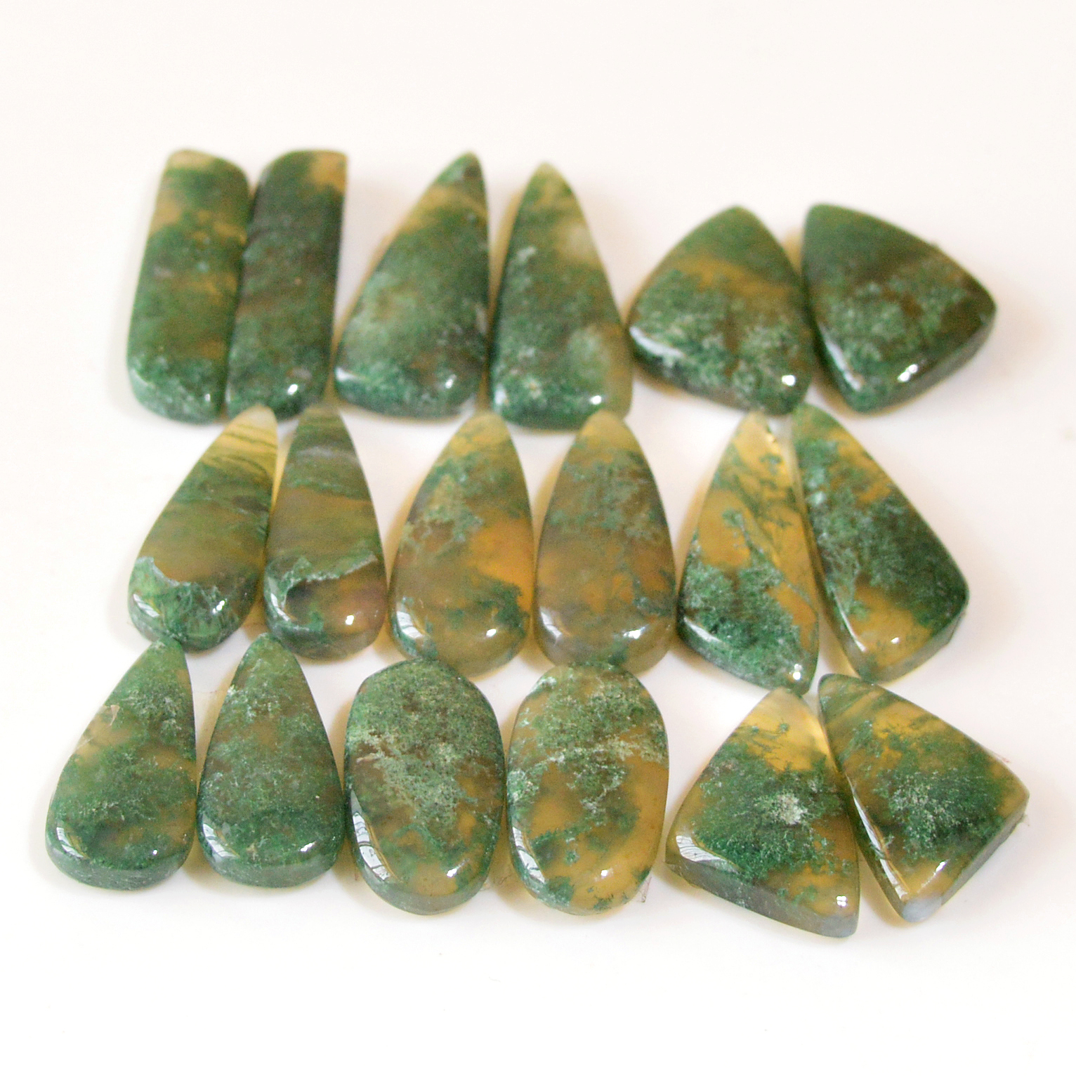 9 Pairs 158 Cts Natural Moss Agate Cabochon Earrings Pairs For Silver Gemstone Jewelry 24x5 18x8mm 18879
