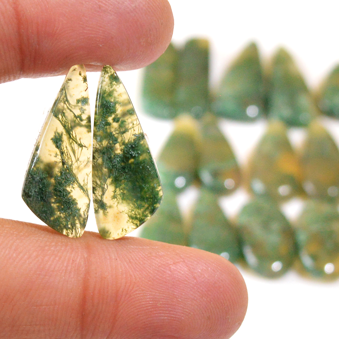 9 Pairs 158 Cts Natural Moss Agate Cabochon Earrings Pairs For Silver Gemstone Jewelry  24x5 18x8mm 18879