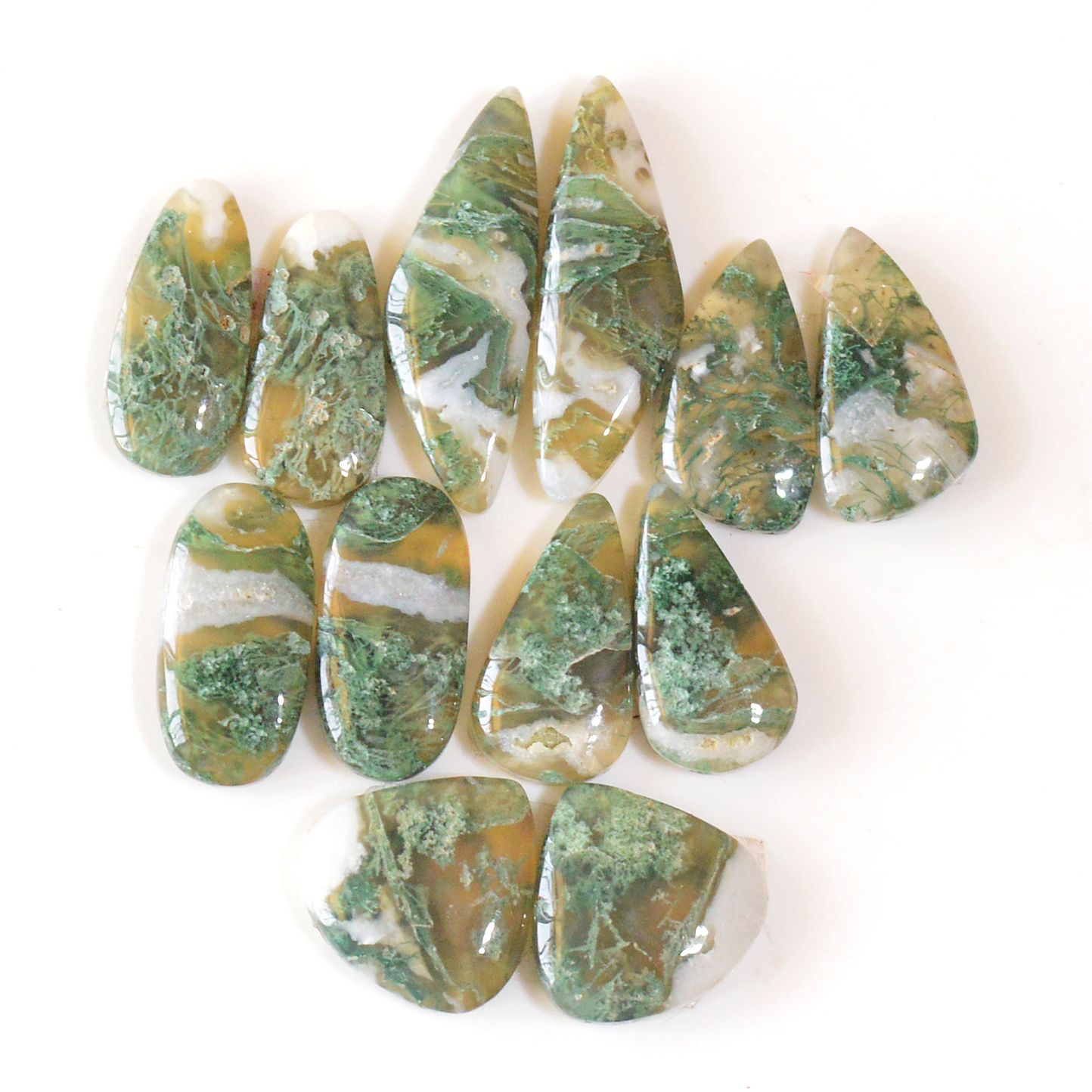6 Pairs 105 Cts Natural Moss Agate Cabochon Earrings Pairs For Silver Gemstone Jewelry  27x8 18x9mm 18880