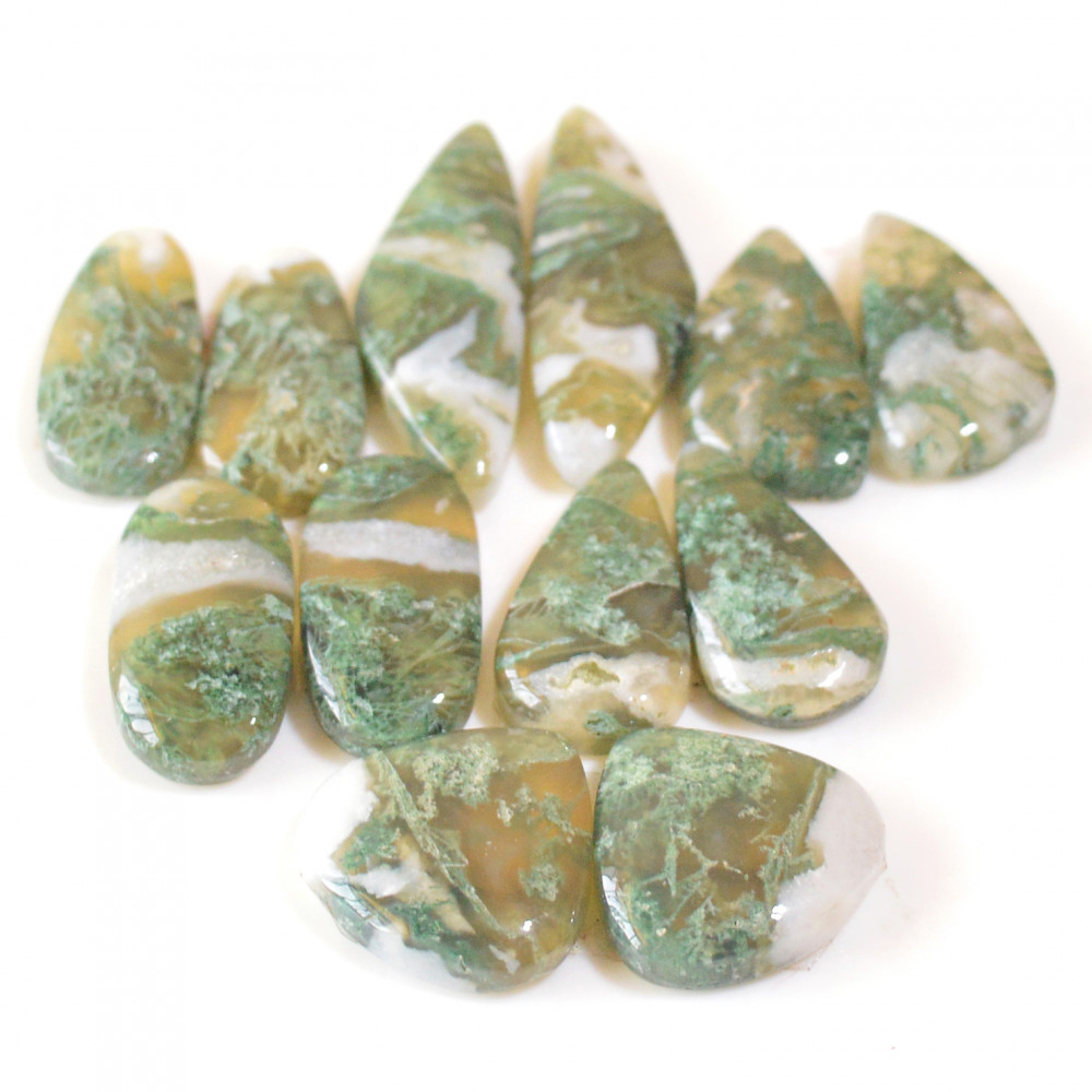 Image of 6 Pairs 105 Cts Natural Moss Agate Cabochon Earrings Pairs For Silver Gemstone Jewelry  27x8 18x9mm #18880