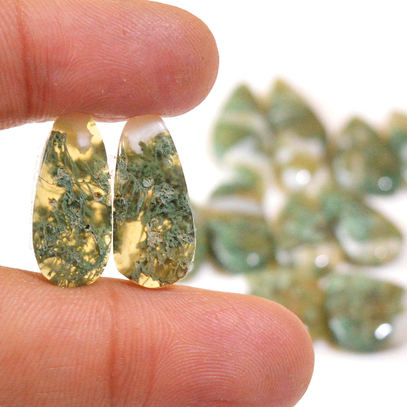 6 Pairs 105 Cts Natural Moss Agate Cabochon Earrings Pairs For Silver Gemstone Jewelry  27x8 18x9mm 18880