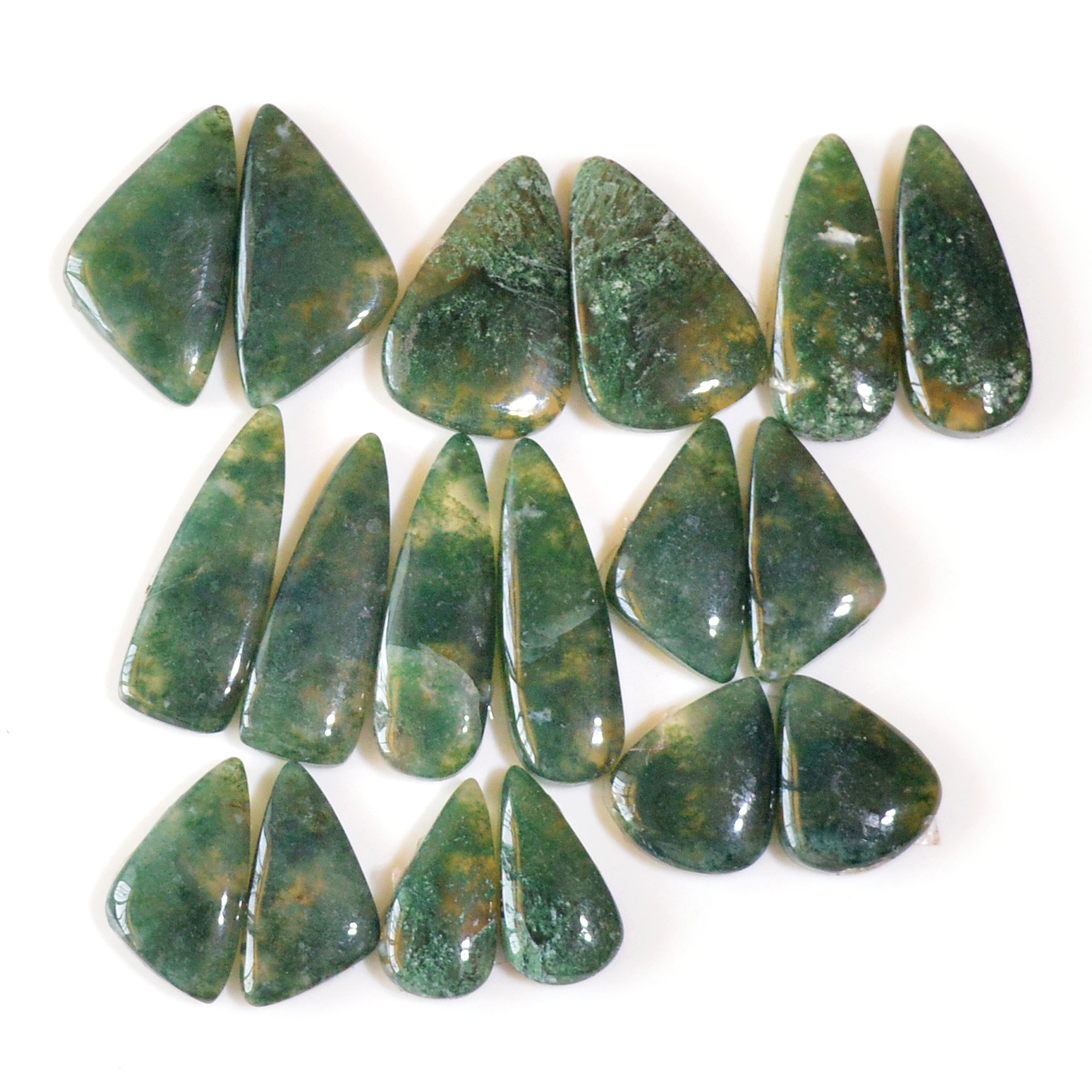 9 Pairs 161 Cts Natural Moss Agate Cabochon Earrings Pairs For Silver Gemstone Jewelry  25x8 16x7mm 18881