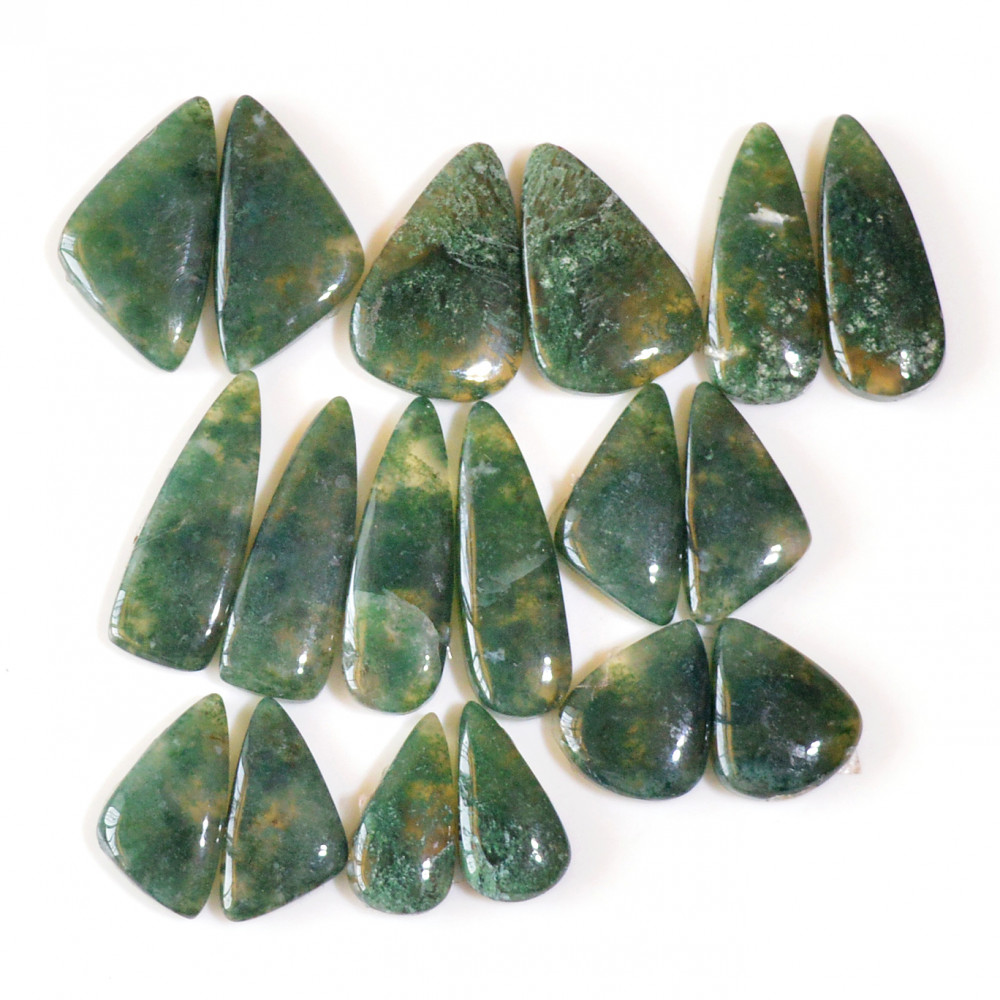 Image of 9 Pairs 161 Cts Natural Moss Agate Cabochon Earrings Pairs For Silver Gemstone Jewelry  25x8 16x7mm #18881