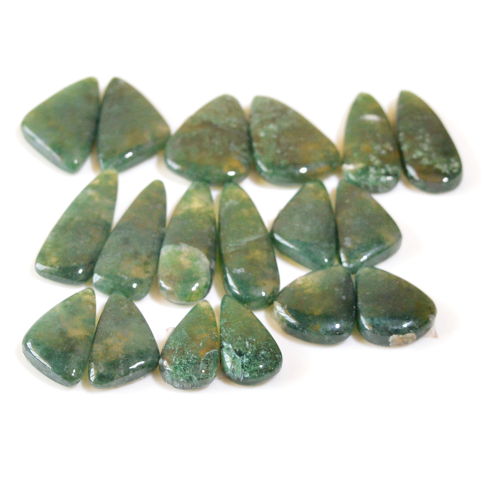 9 Pairs 161 Cts Natural Moss Agate Cabochon Earrings Pairs For Silver Gemstone Jewelry  25x8 16x7mm 18881