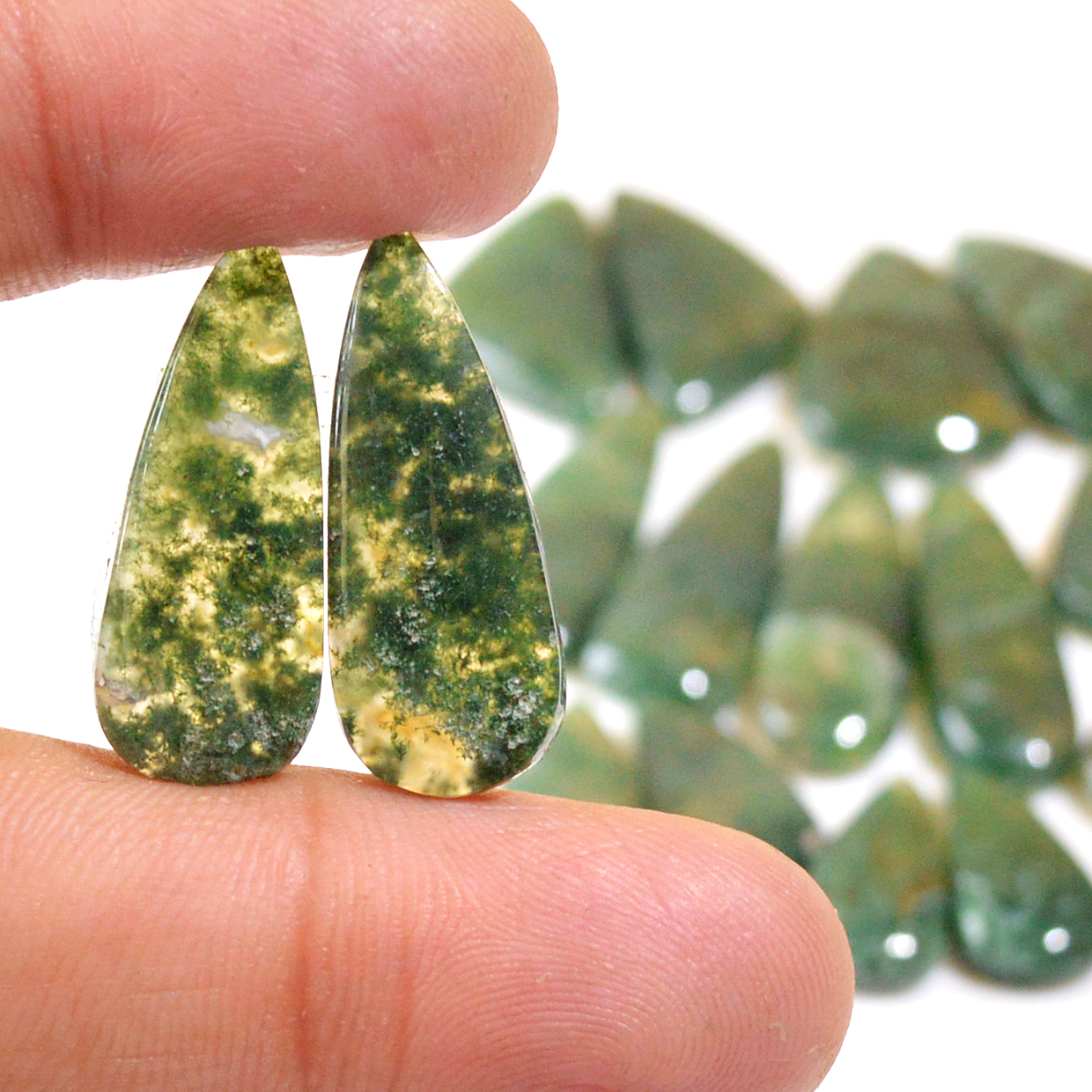 9 Pairs 161 Cts Natural Moss Agate Cabochon Earrings Pairs For Silver Gemstone Jewelry  25x8 16x7mm 18881