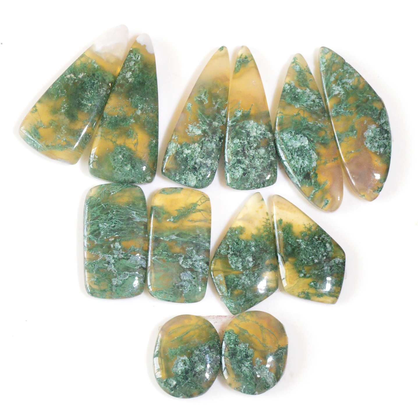 6 Pairs 106 Cts Natural Moss Agate Cabochon Earrings Pairs For Silver Gemstone Jewelry  26x10 13x10mm 18882
