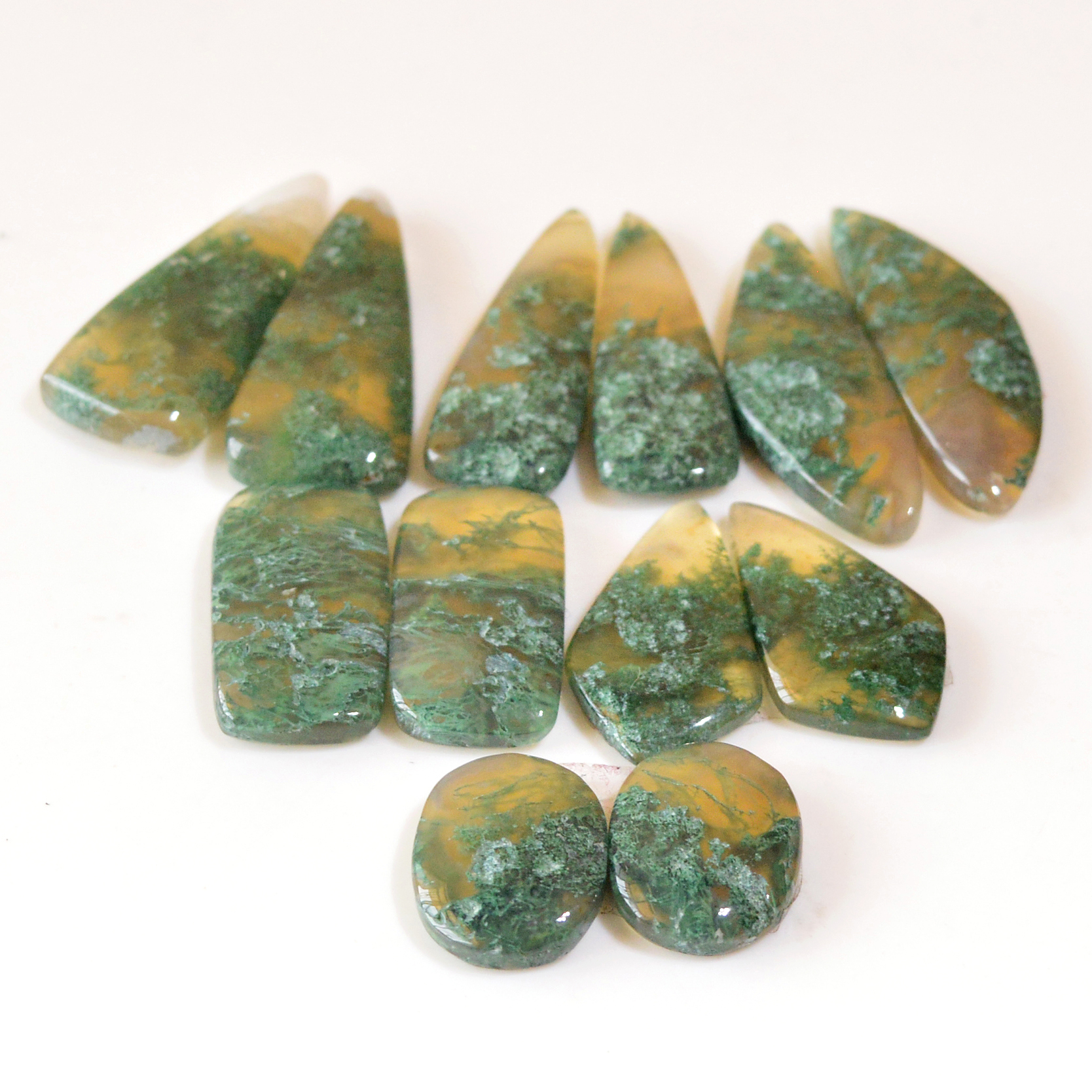 6 Pairs 106 Cts Natural Moss Agate Cabochon Earrings Pairs For Silver Gemstone Jewelry  26x10 13x10mm 18882