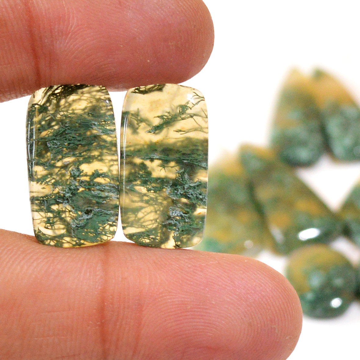 6 Pairs 106 Cts Natural Moss Agate Cabochon Earrings Pairs For Silver Gemstone Jewelry  26x10 13x10mm 18882