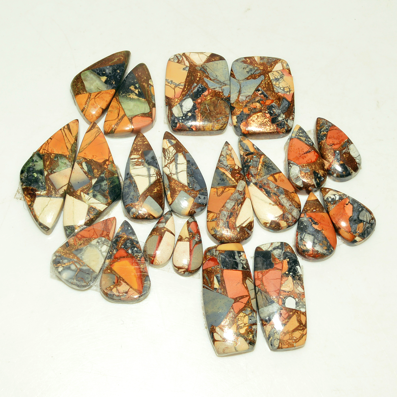 10 Pairs 152 Cts Natural Maligano Jasper Gemstone Cabochon Pair Lot for Silver Earrings 26x11 8x6mm 18885