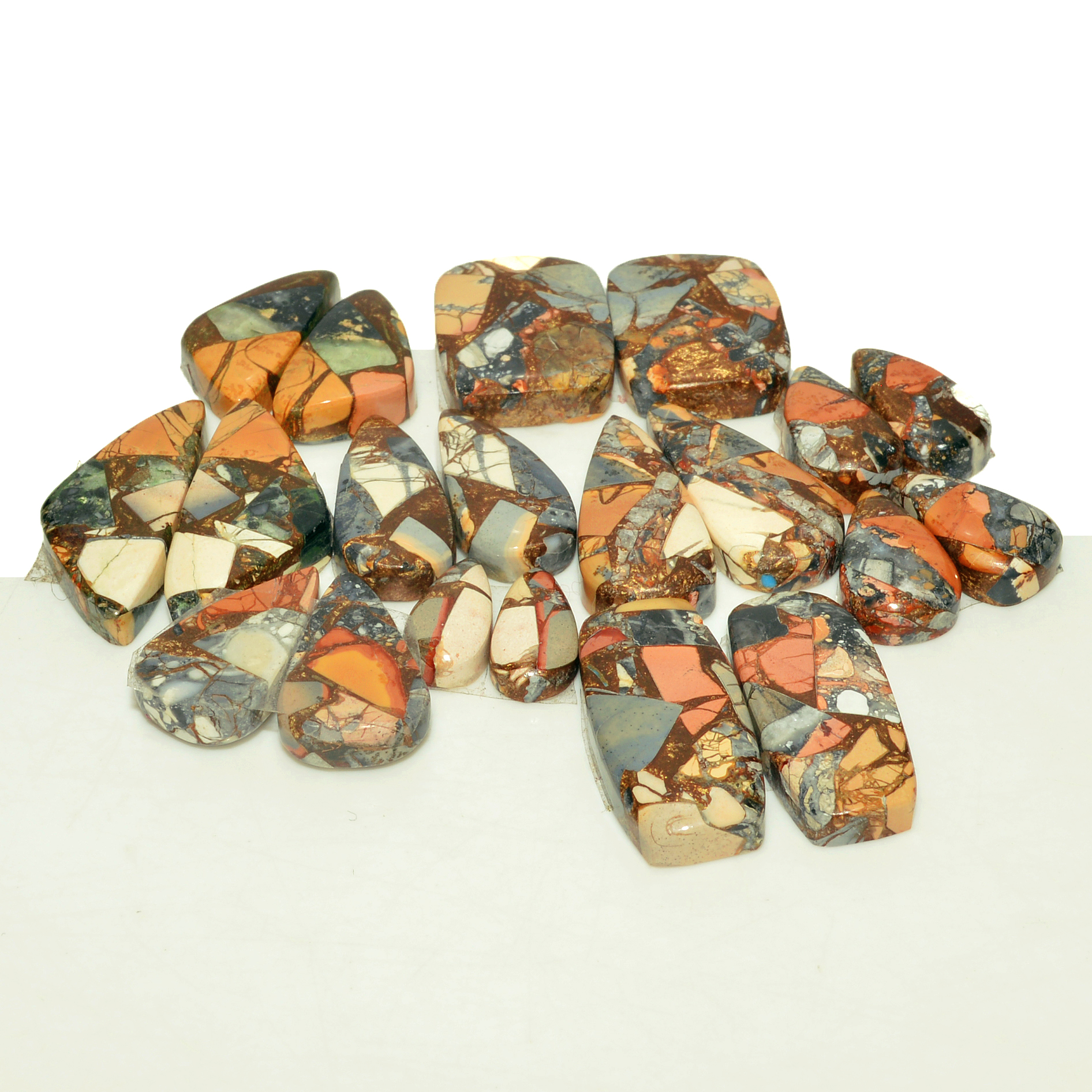 10 Pairs 152 Cts Natural Maligano Jasper Gemstone Cabochon Pair Lot for Silver Earrings 26x11 8x6mm 18885