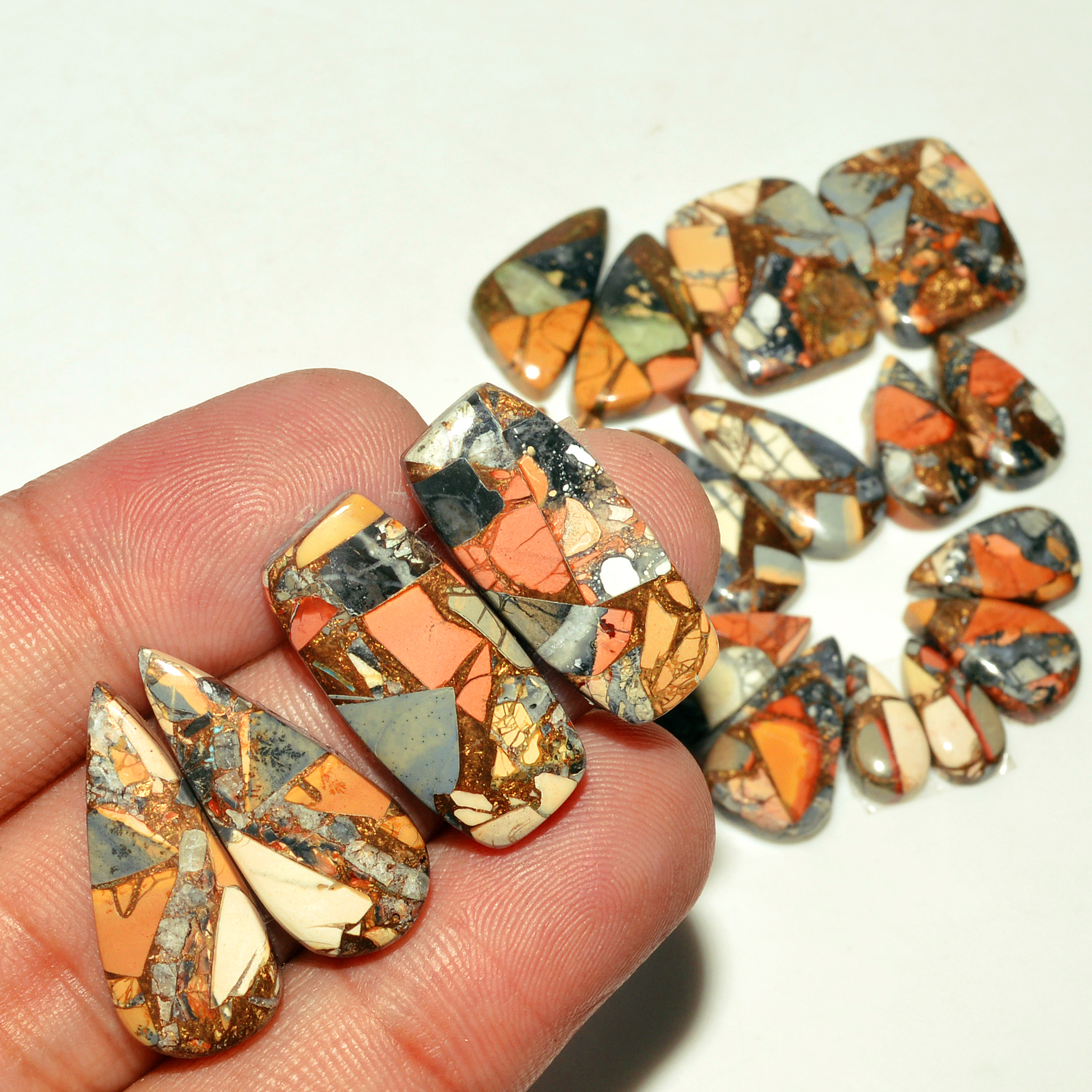 10 Pairs 152 Cts Natural Maligano Jasper Gemstone Cabochon Pair Lot for Silver Earrings 26x11 8x6mm 18885